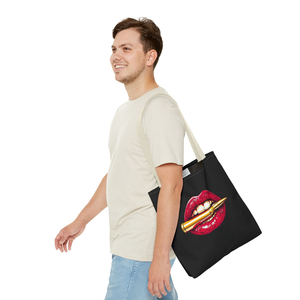 Bullet Bite Tote Bag – Edgy Red Lip Art Tote