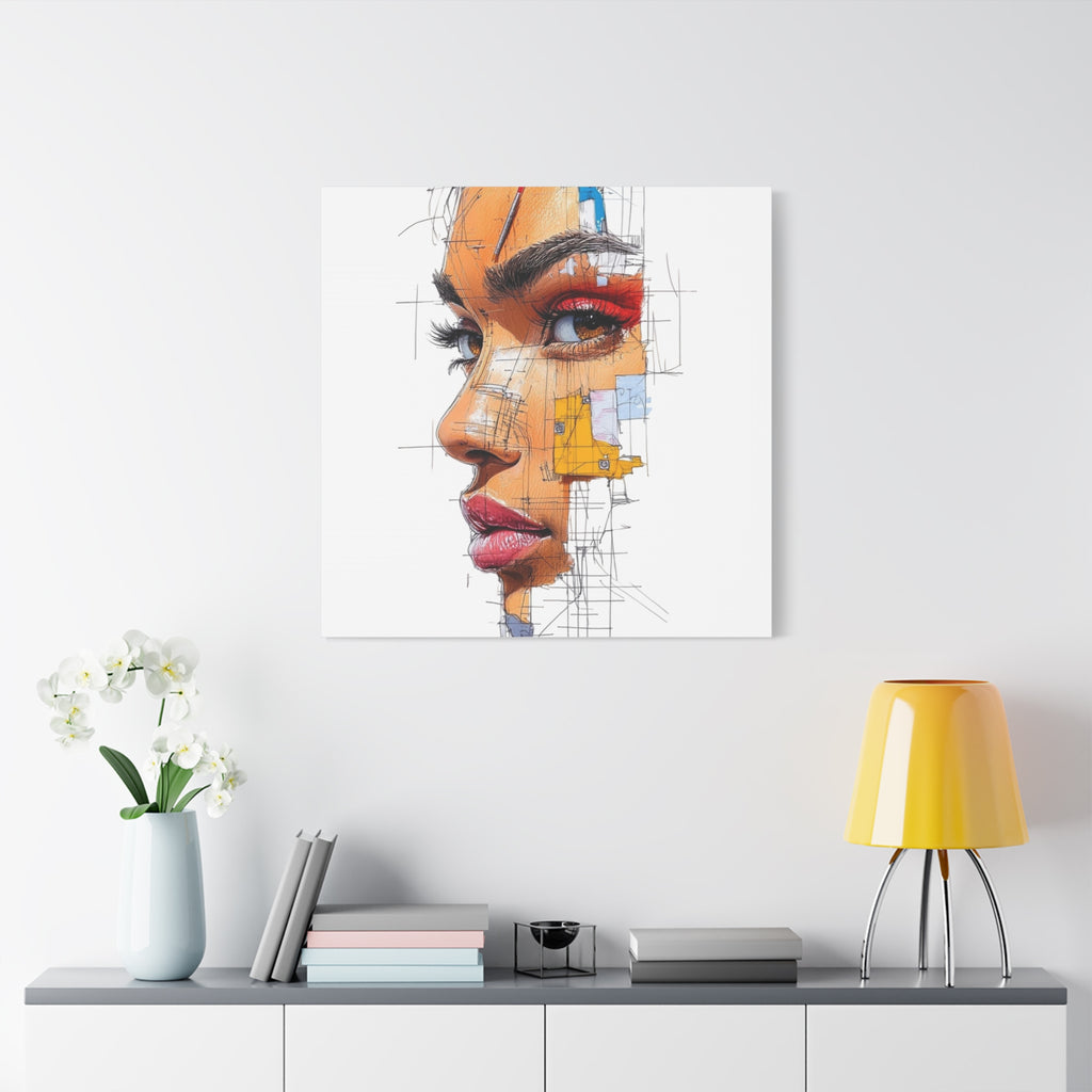 Abstract Portrait Canvas Print — Modern Female Profile Art on Stretched Matte Canvas