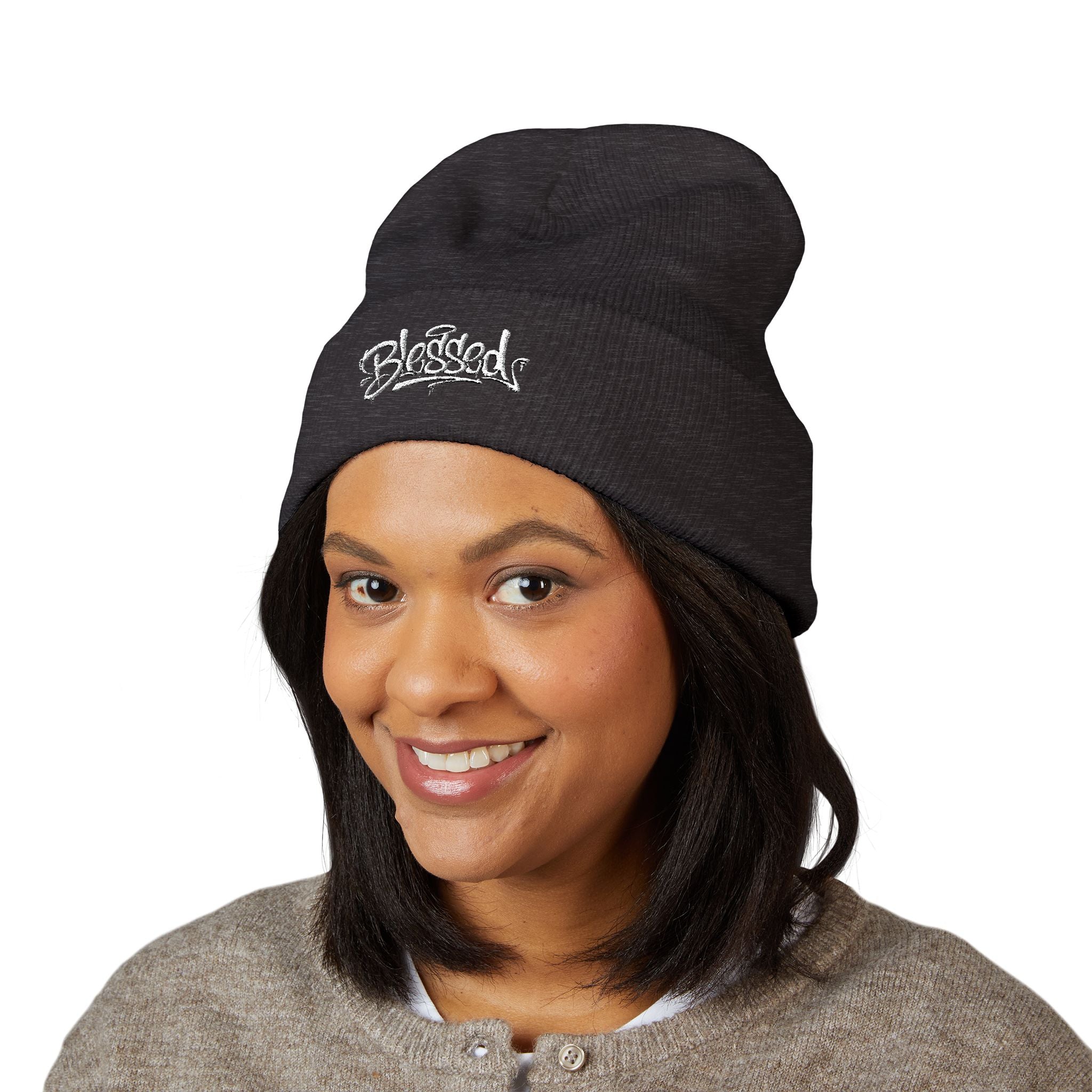Embroidered "Skateish" Classic Cuffed Beanie — Yellow Knit Hat
