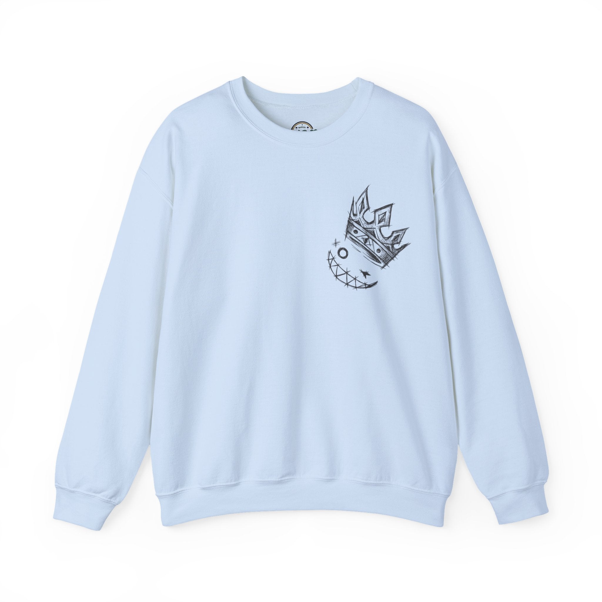 Crowned Grin Crewneck Sweatshirt — Sketch Crown Smile Graphic