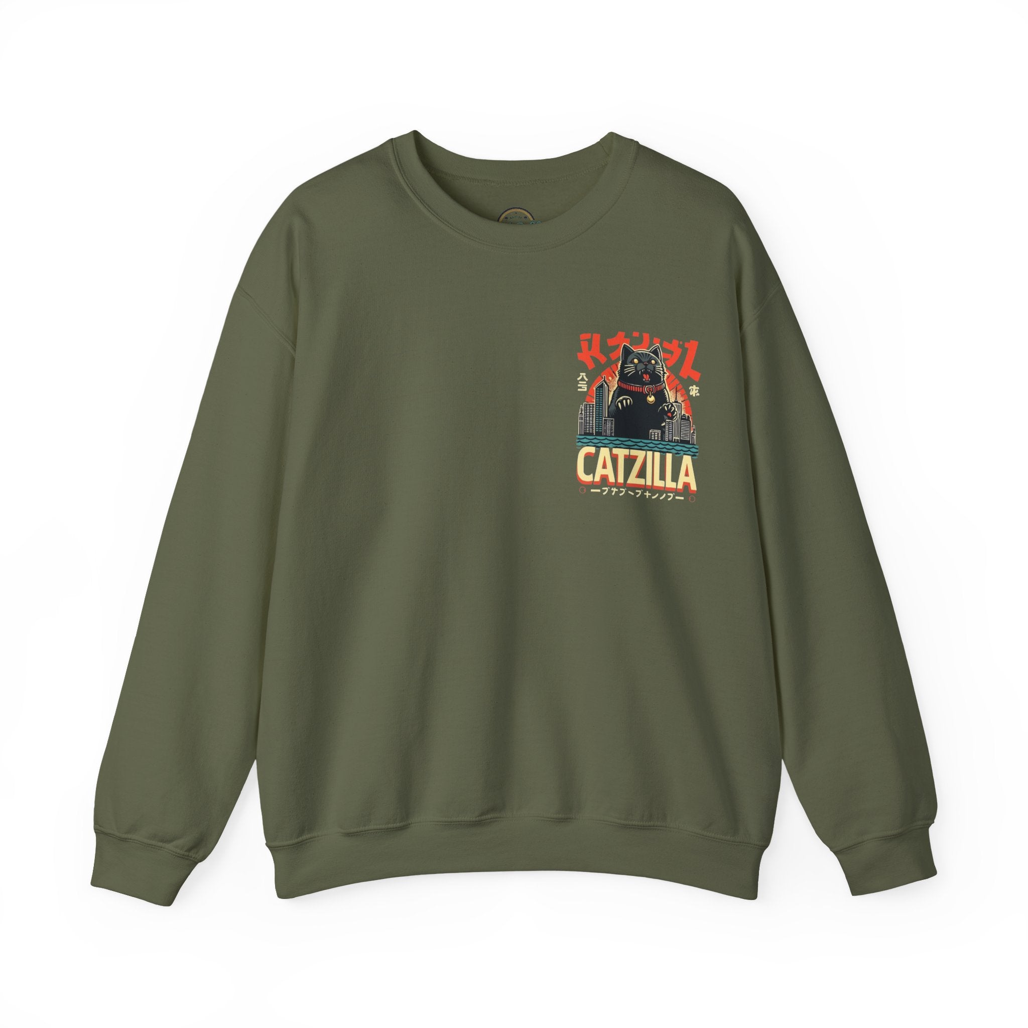 Catzilla Crewneck Sweatshirt — Retro Maneki-Neko Monster Graphic