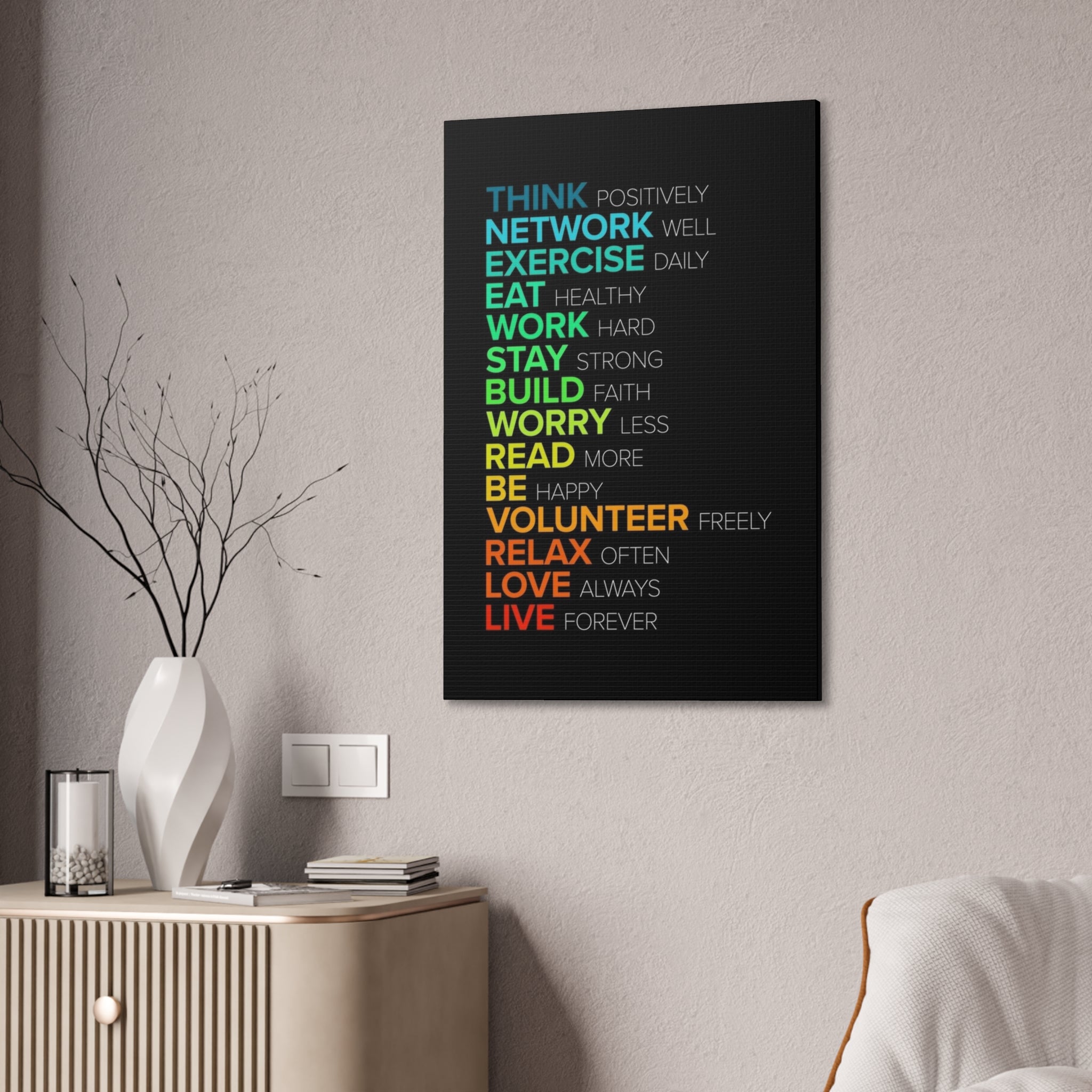 Motivational Daily Habits Canvas Print — Colorful Inspirational Wall Art