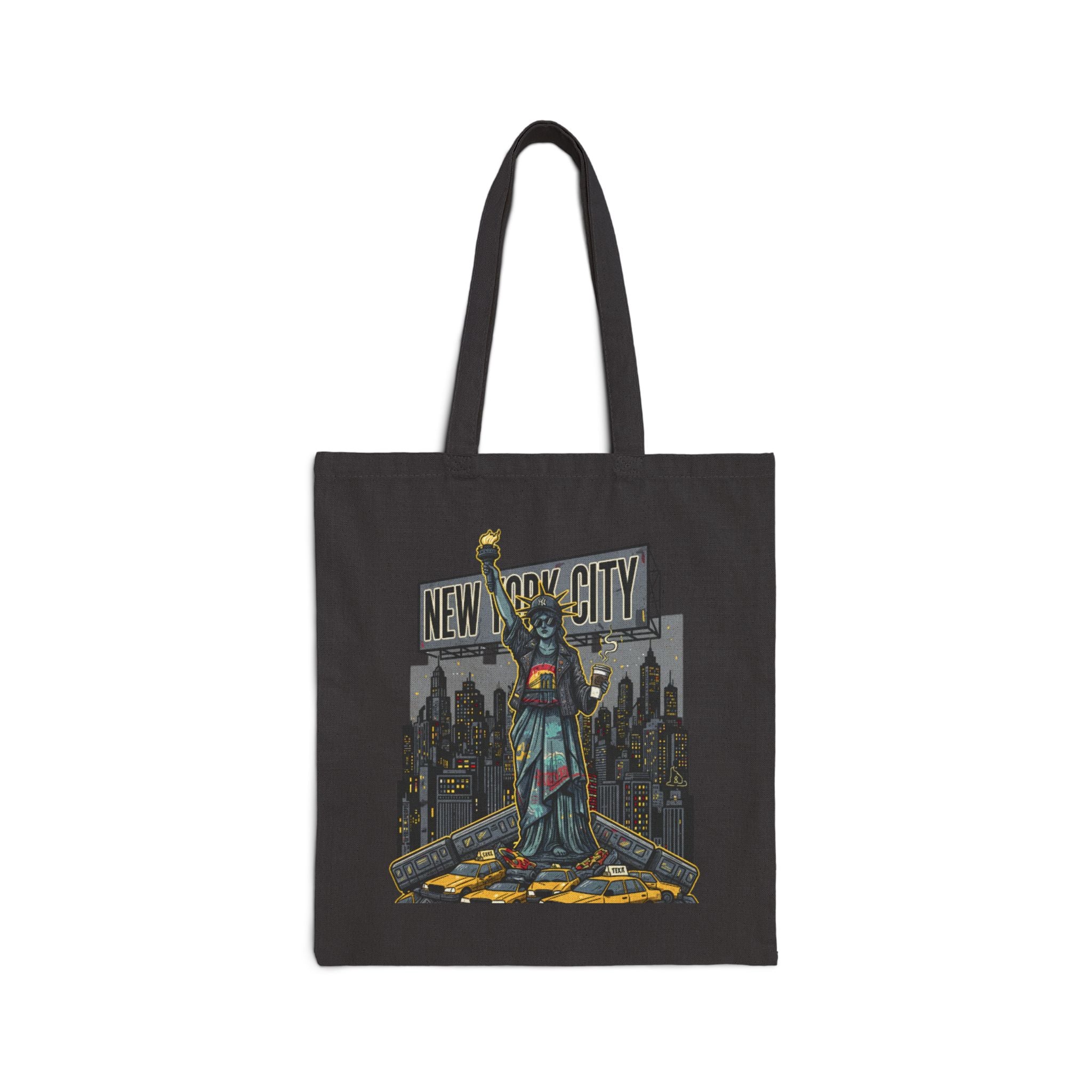 Statue of Liberty Cityscape Tote Bag — New York City Vintage Skyline Canvas Tote
