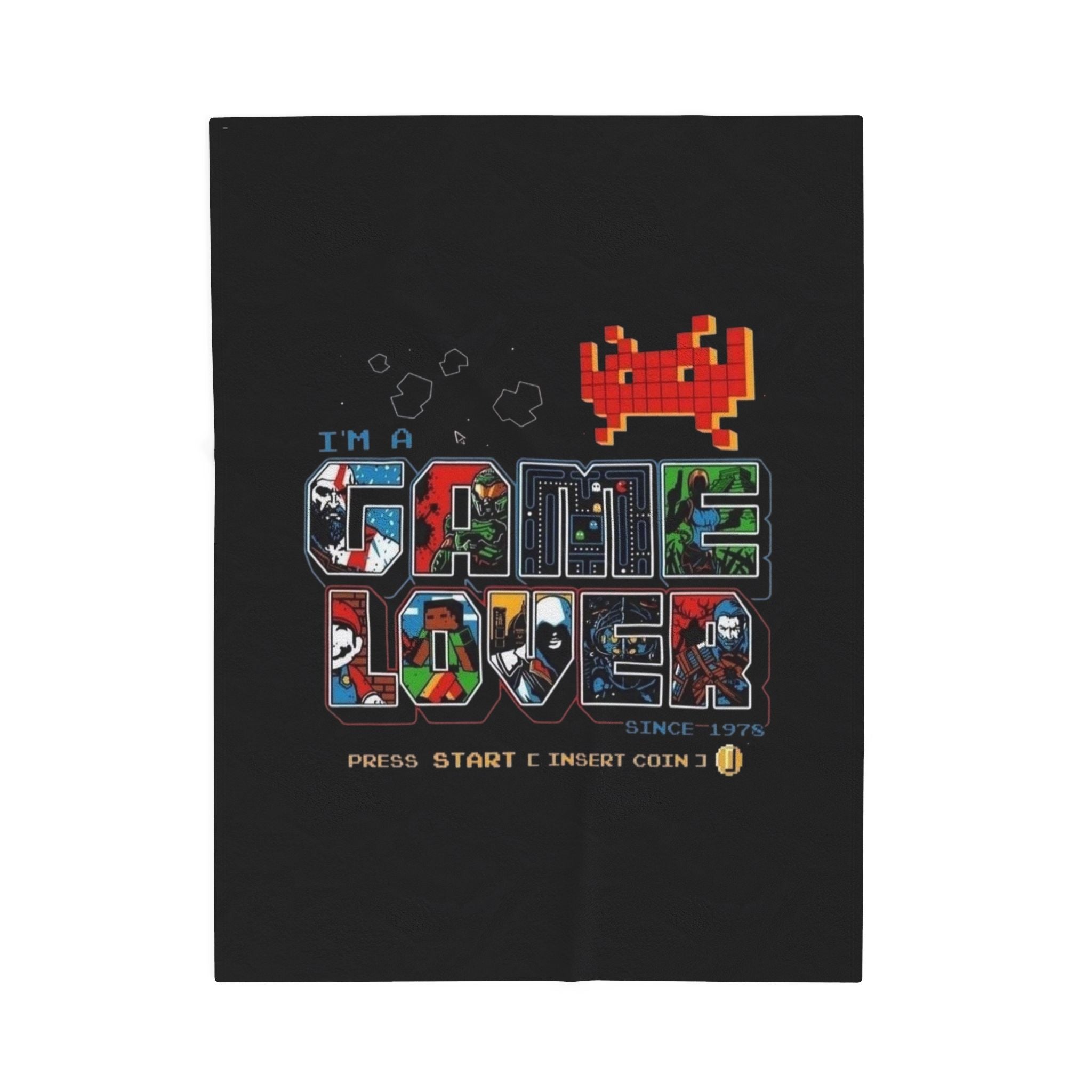 Gaming Lover Velveteen Plush Blanket – Retro Arcade ‘I’m A Game Lover’ Cozy Throw