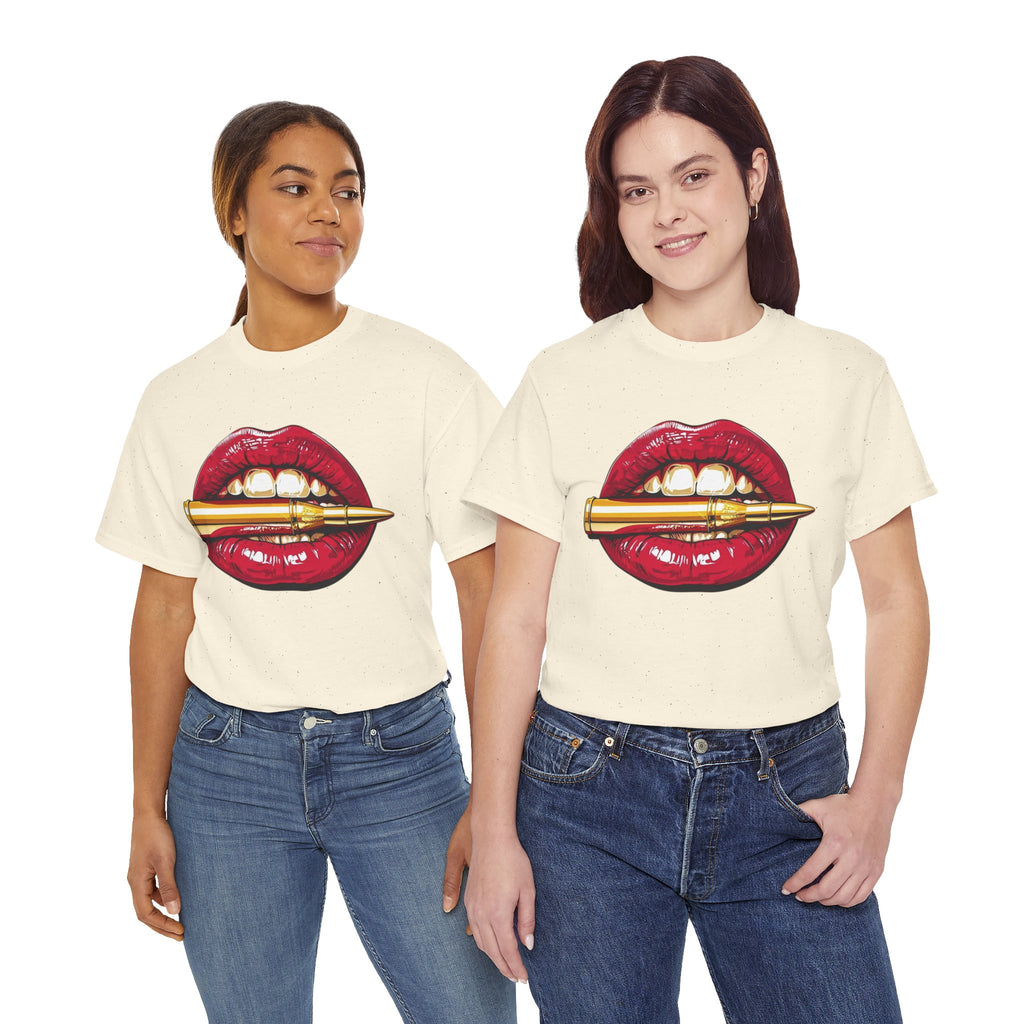 Red Lips Holding Bullet T-Shirt | Edgy Tattoo Style, Graphic Tee