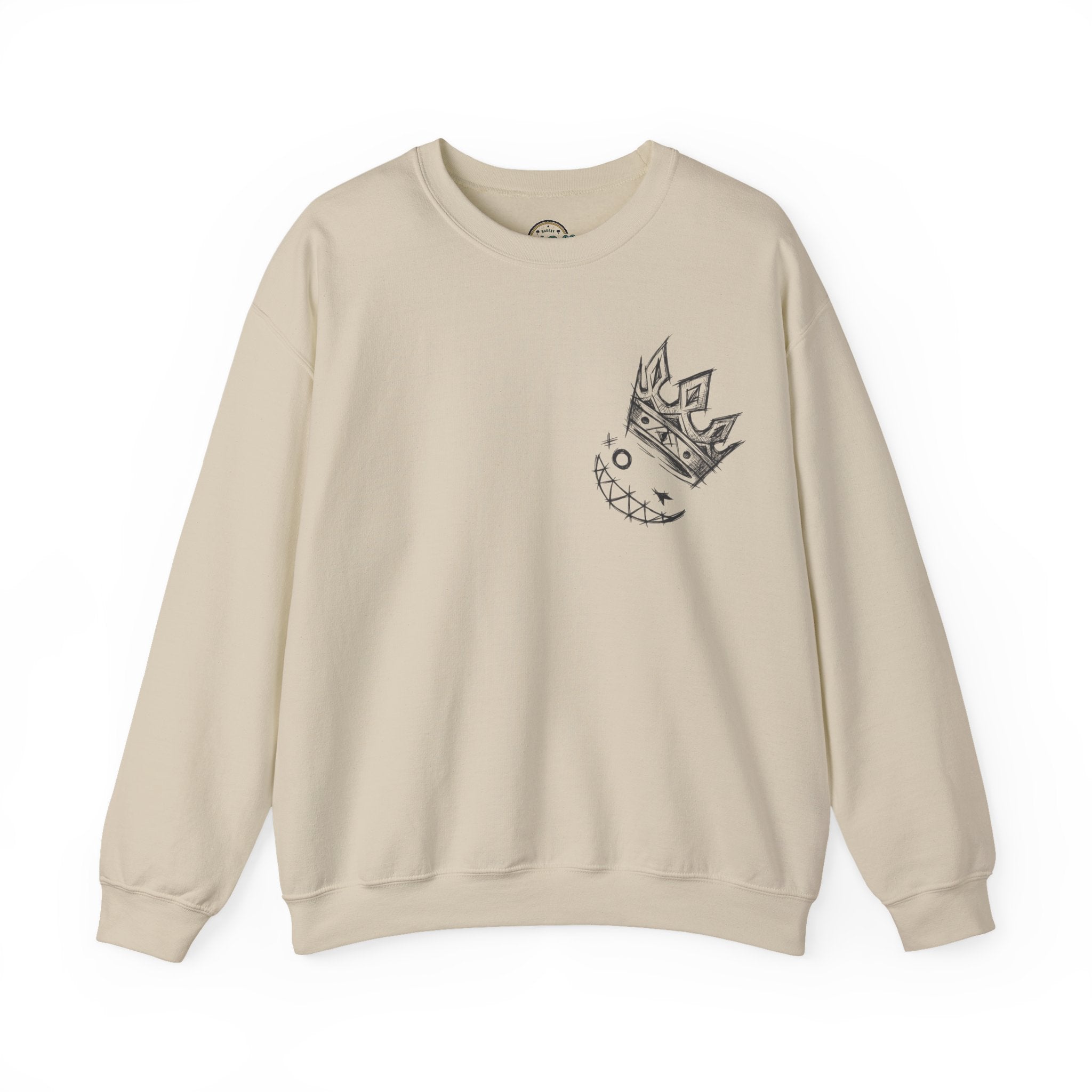 Crowned Grin Crewneck Sweatshirt — Sketch Crown Smile Graphic