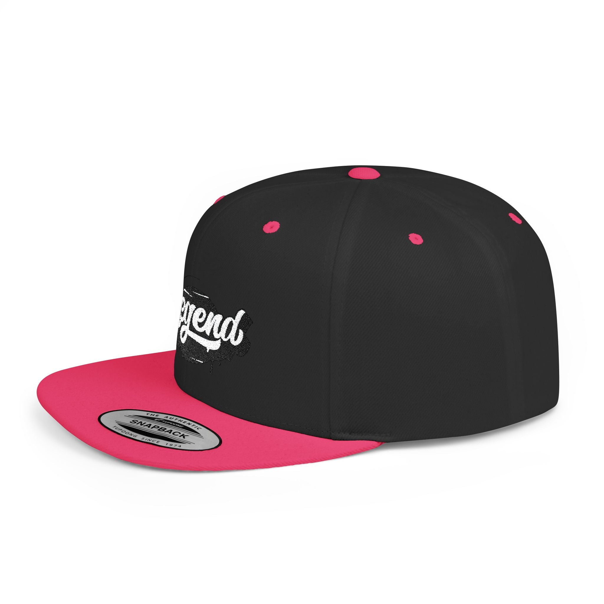 Legend Snapback Hat — White Flat-Bill Baseball Cap with Script Logo