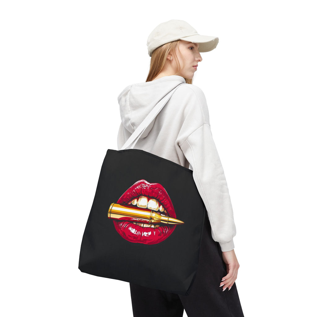 Bullet Bite Tote Bag – Edgy Red Lip Art Tote
