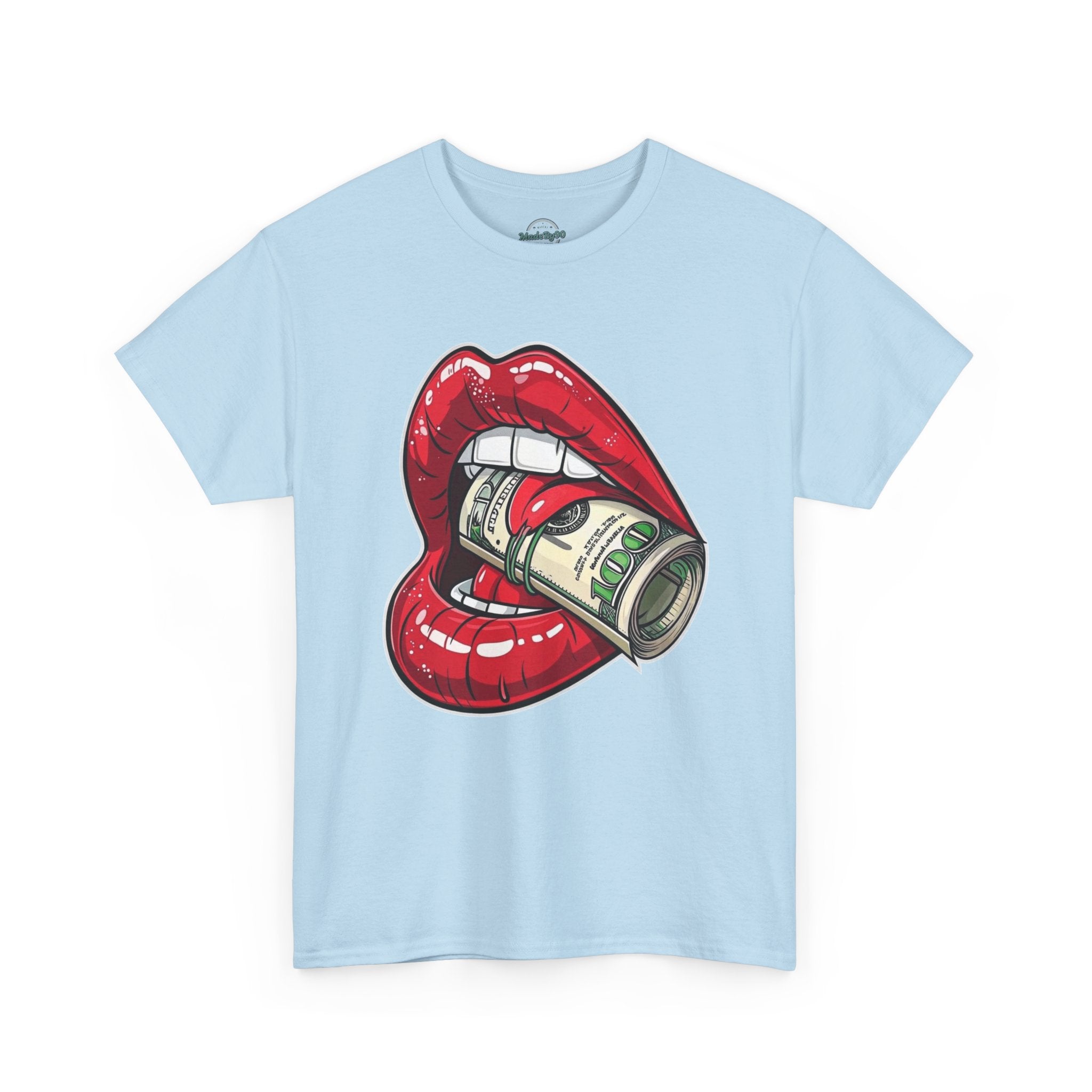 Red Glossy Lips with Rolled Dollar Tee | Money Mouth Graphic Shirt