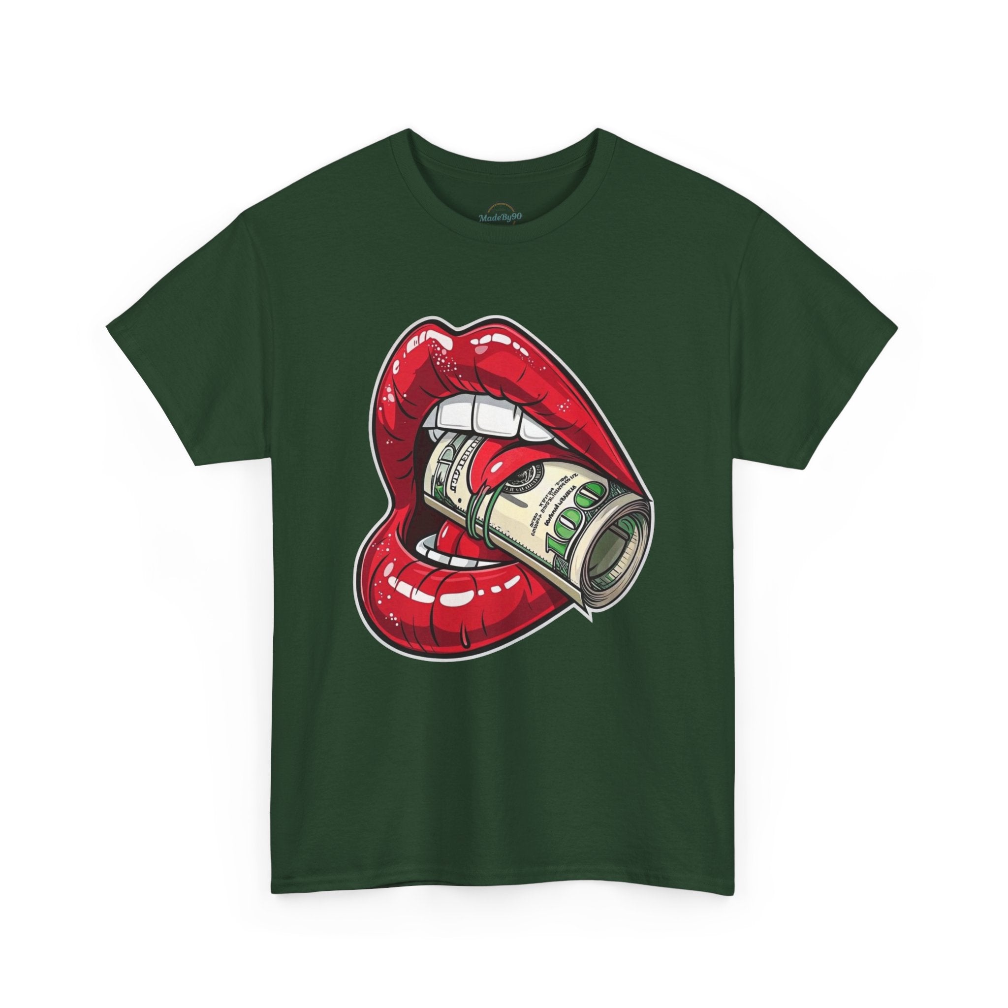 Red Glossy Lips with Rolled Dollar Tee | Money Mouth Graphic Shirt