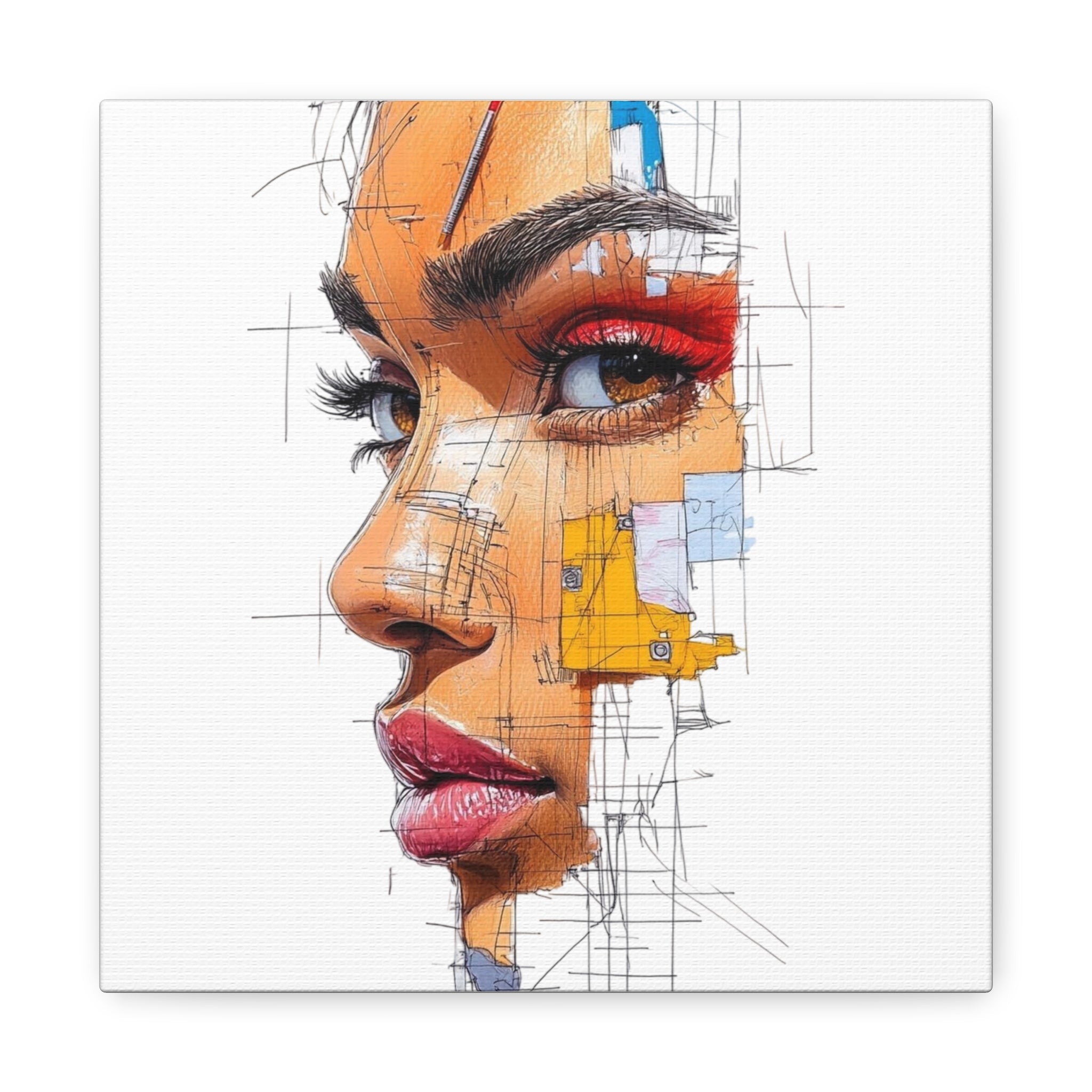 Abstract Portrait Canvas Print — Modern Female Profile Art on Stretched Matte Canvas