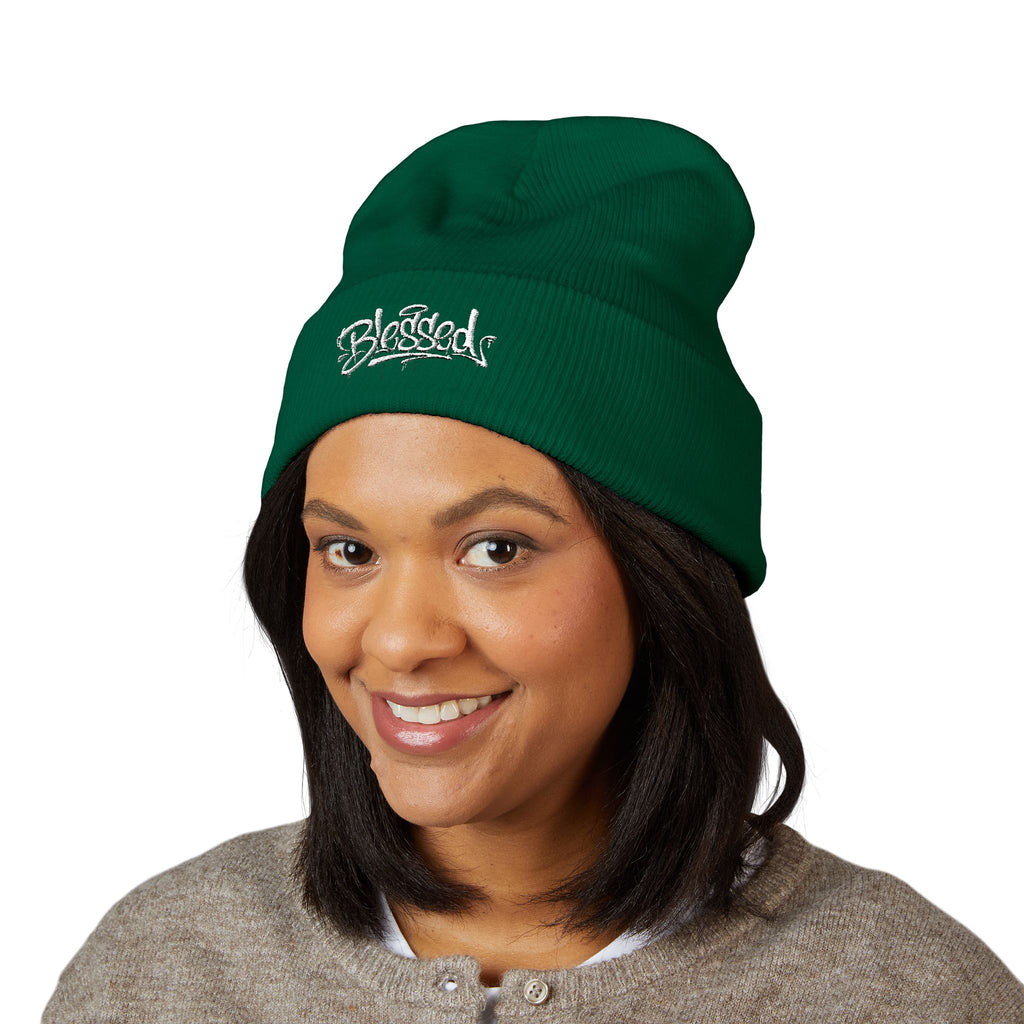 Embroidered "Skateish" Classic Cuffed Beanie — Yellow Knit Hat