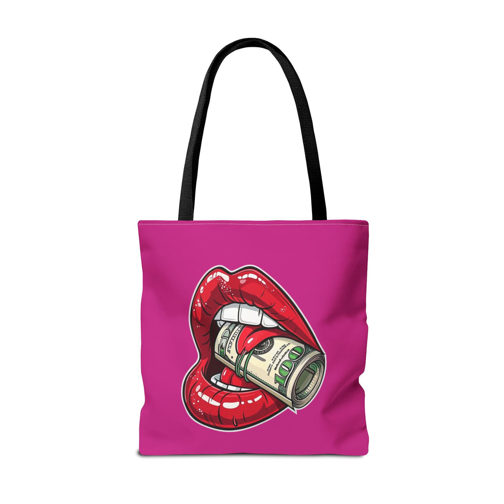 Pink Statement Tote Bag — Red Lips Holding Money Graphic