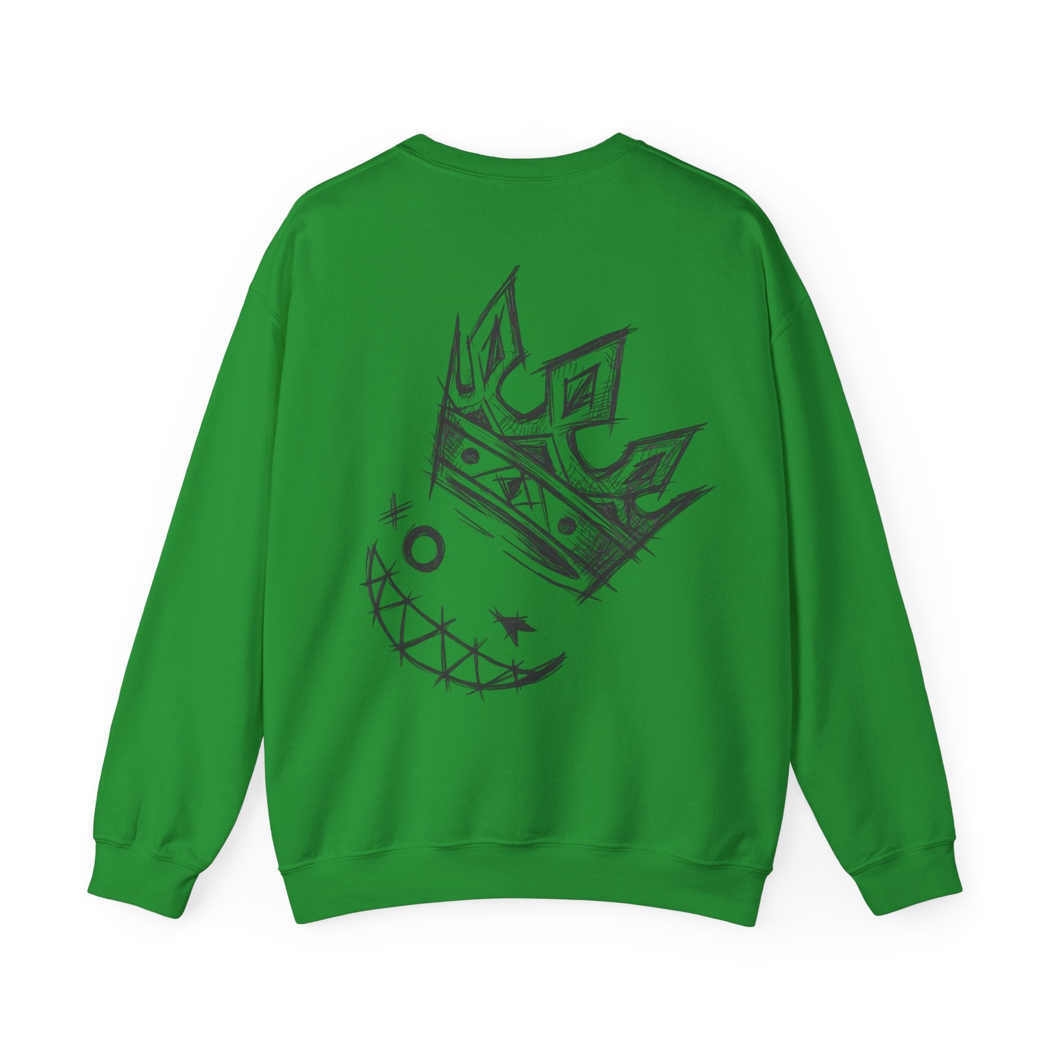 Crowned Grin Crewneck Sweatshirt — Sketch Crown Smile Graphic