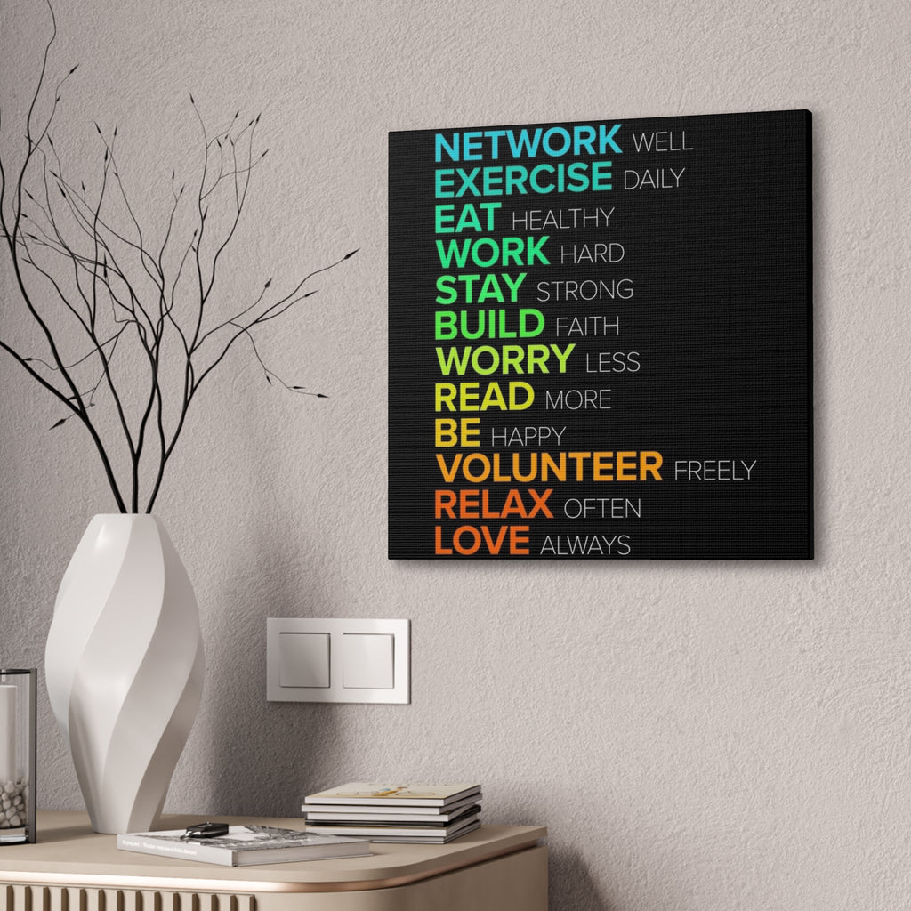 Motivational Daily Habits Canvas Print — Colorful Inspirational Wall Art