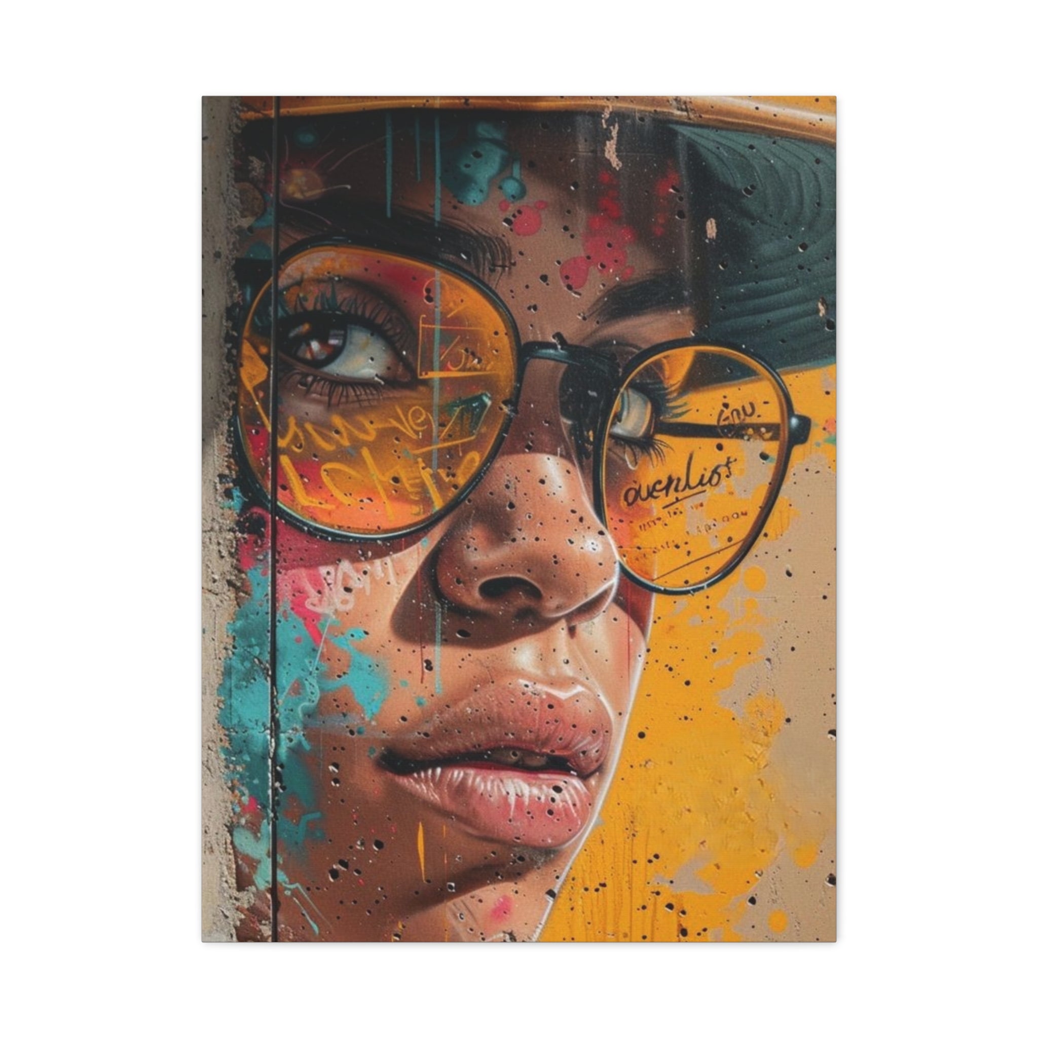 Portrait Canvas Print — Colorful Urban Woman with Glasses Matte Stretched Wall Art