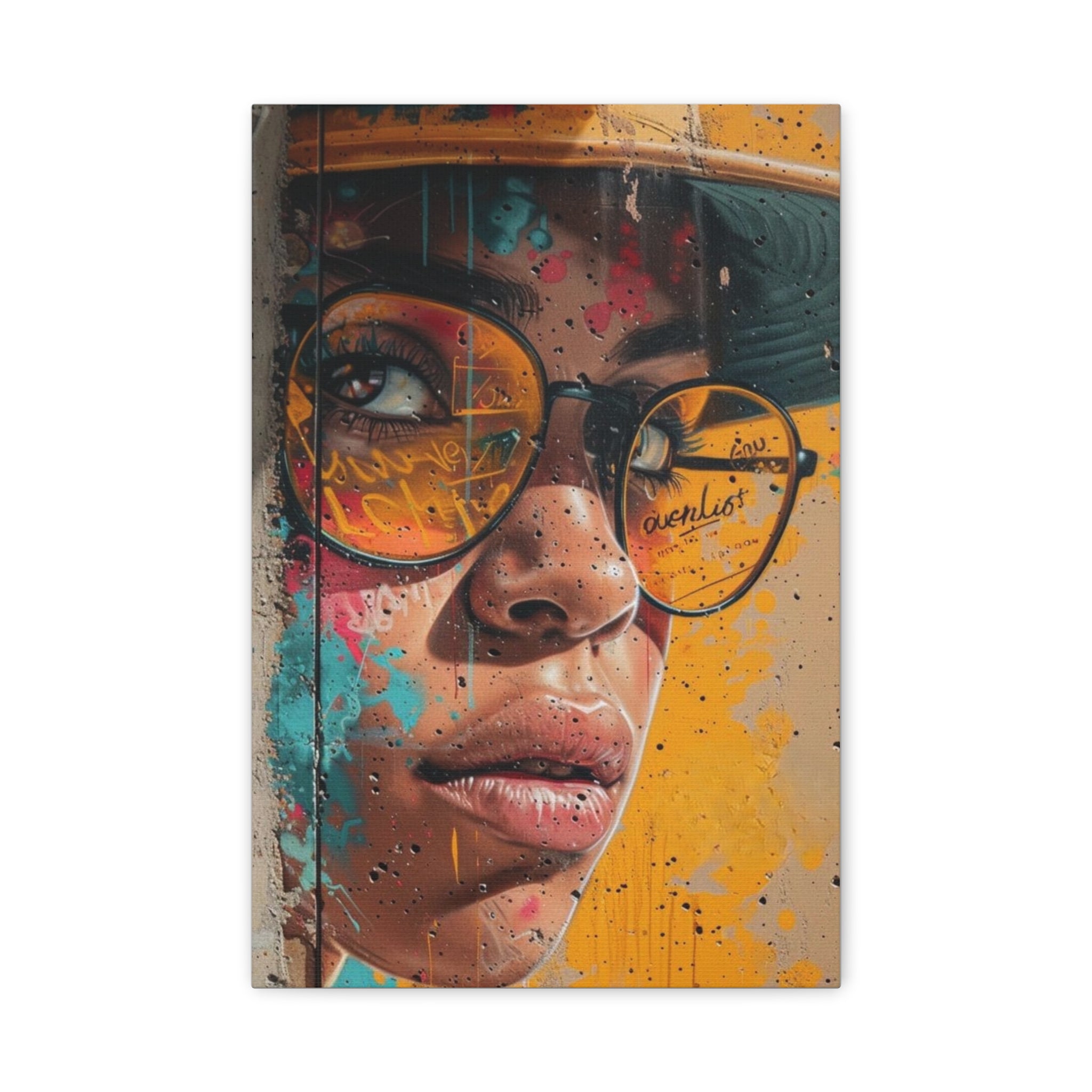 Portrait Canvas Print — Colorful Urban Woman with Glasses Matte Stretched Wall Art