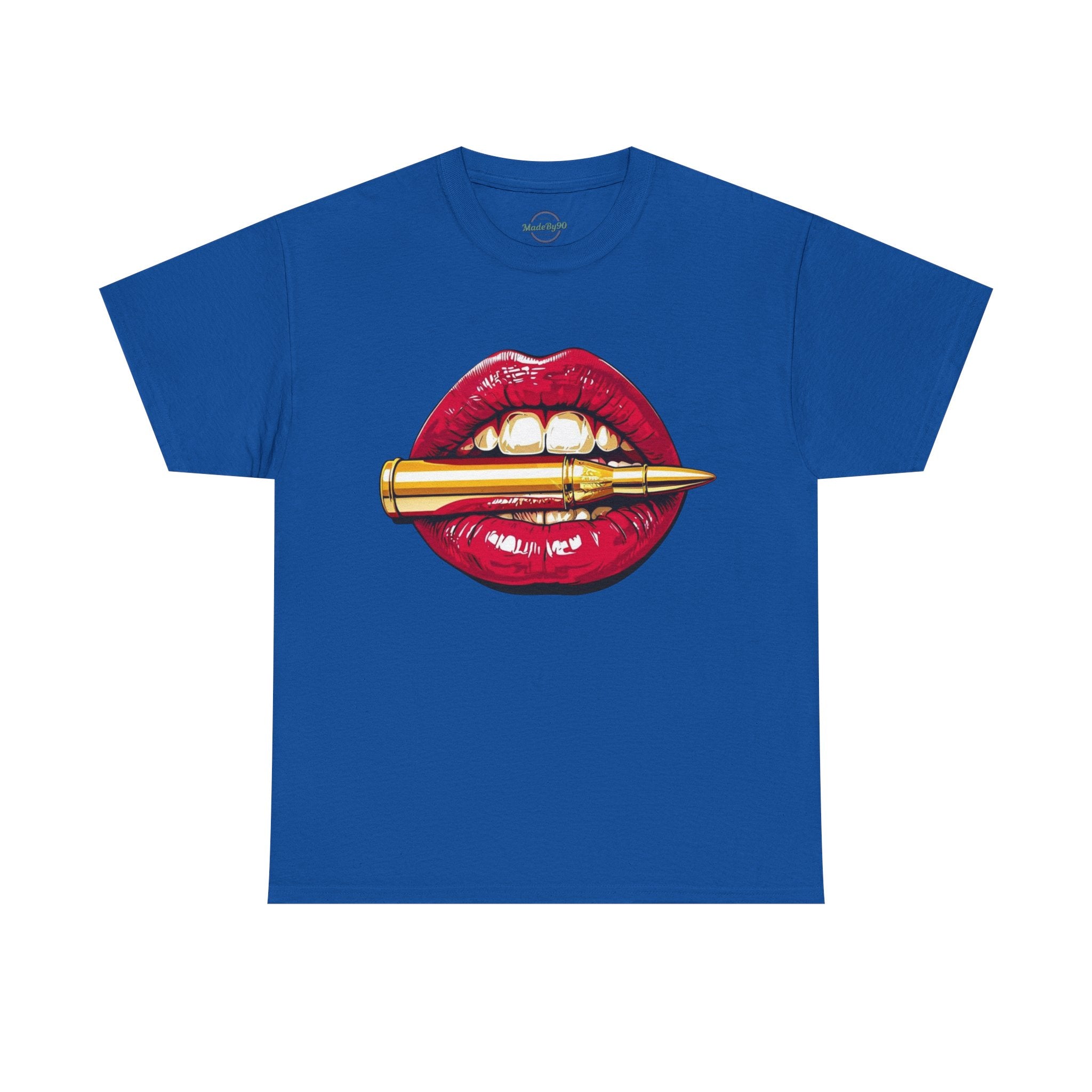 Red Lips Holding Bullet T-Shirt | Edgy Tattoo Style, Graphic Tee
