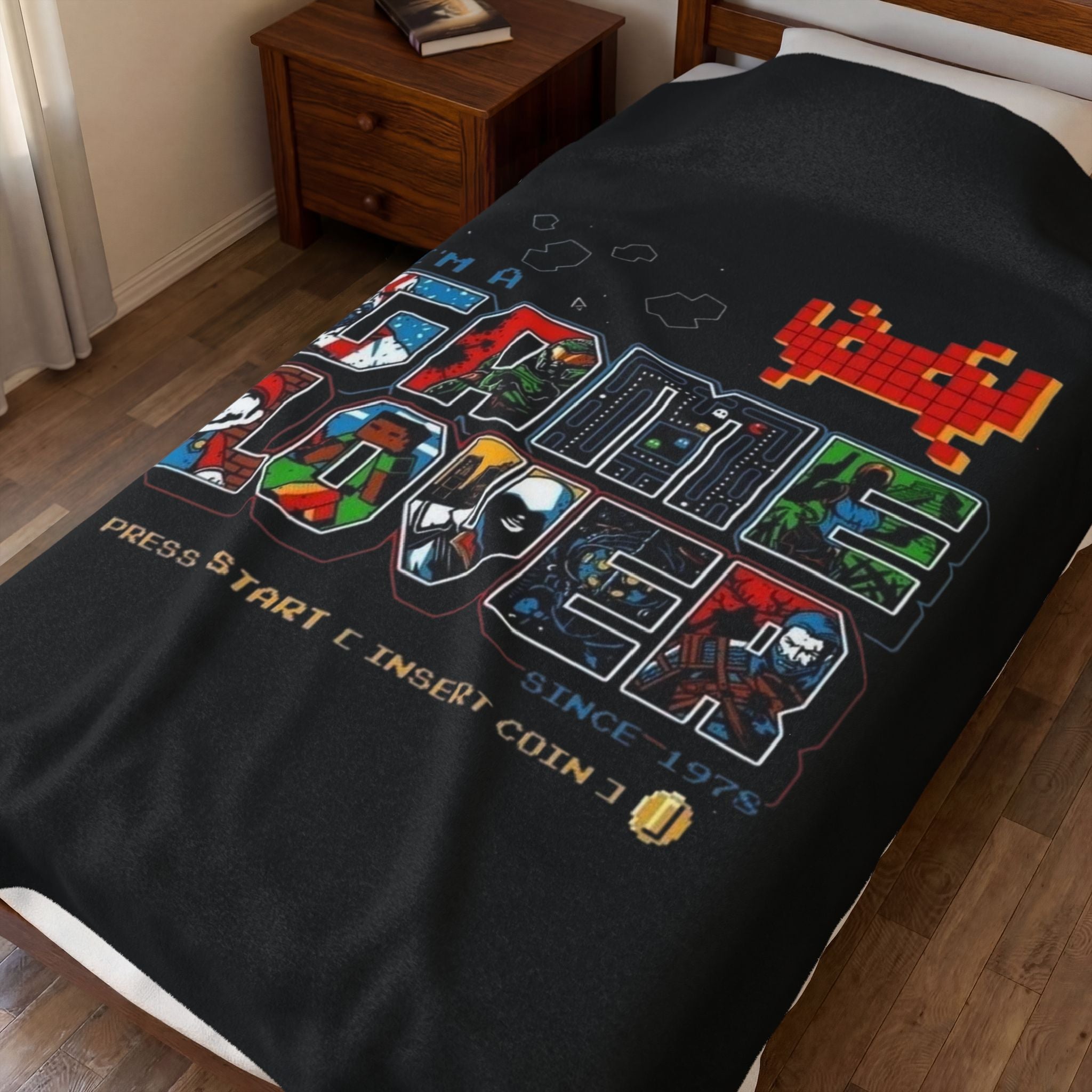 Gaming Lover Velveteen Plush Blanket – Retro Arcade ‘I’m A Game Lover’ Cozy Throw