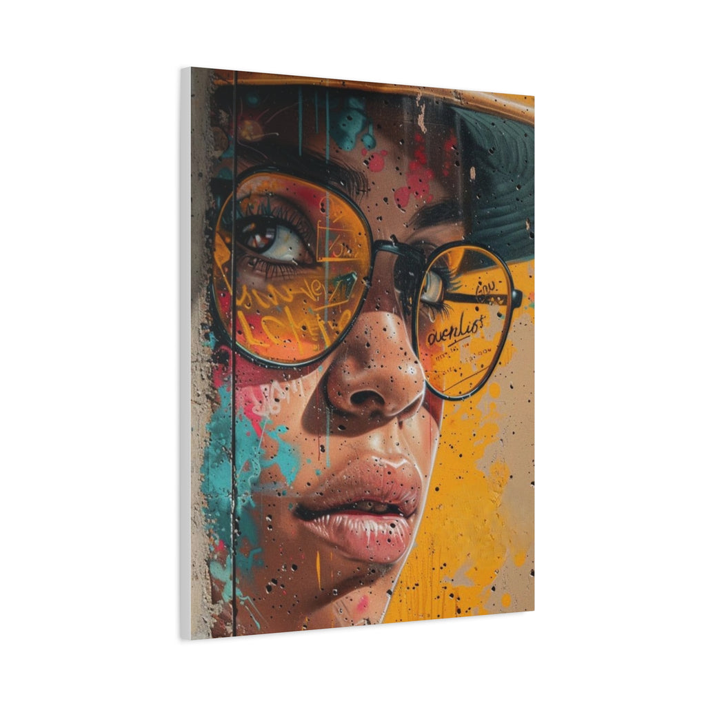 Portrait Canvas Print — Colorful Urban Woman with Glasses Matte Stretched Wall Art