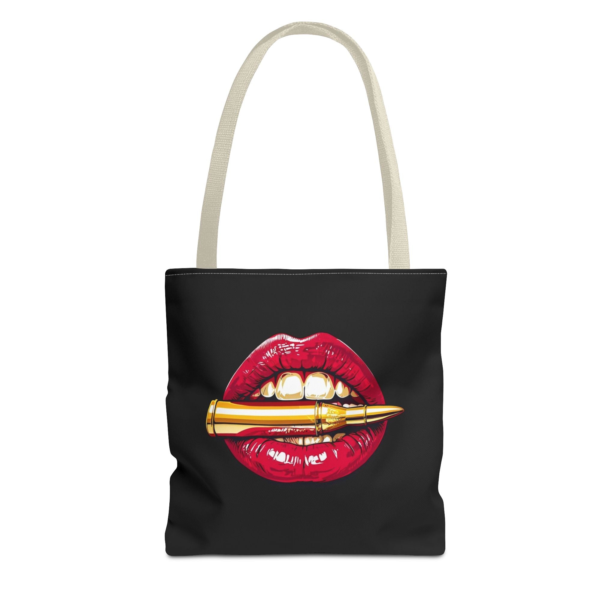 Bullet Bite Tote Bag – Edgy Red Lip Art Tote