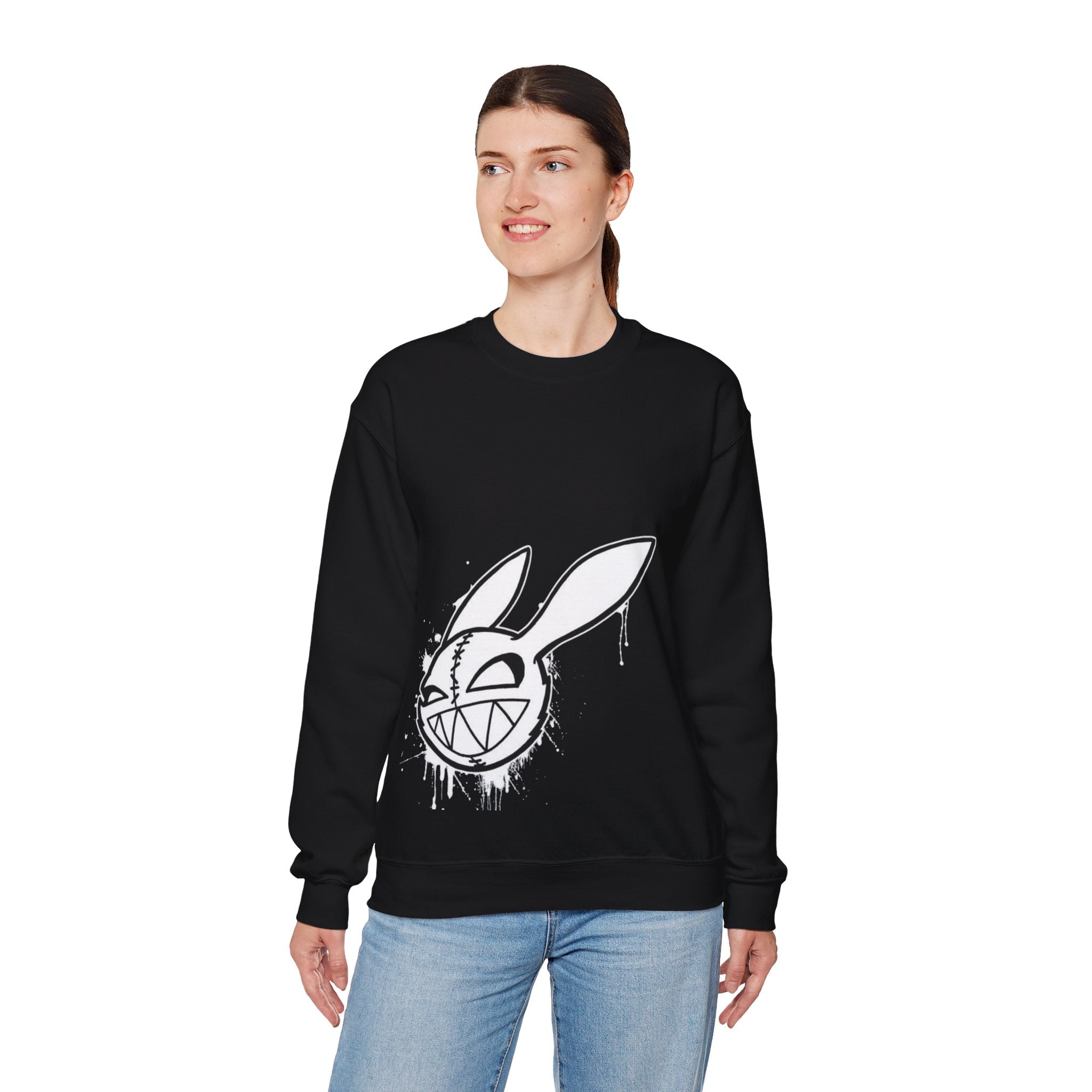 Crewneck Sweatshirt — Grinning Bunny Line Art Crewneck