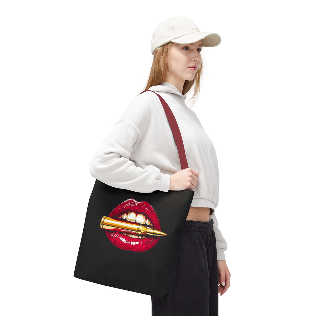 Bullet Bite Tote Bag – Edgy Red Lip Art Tote