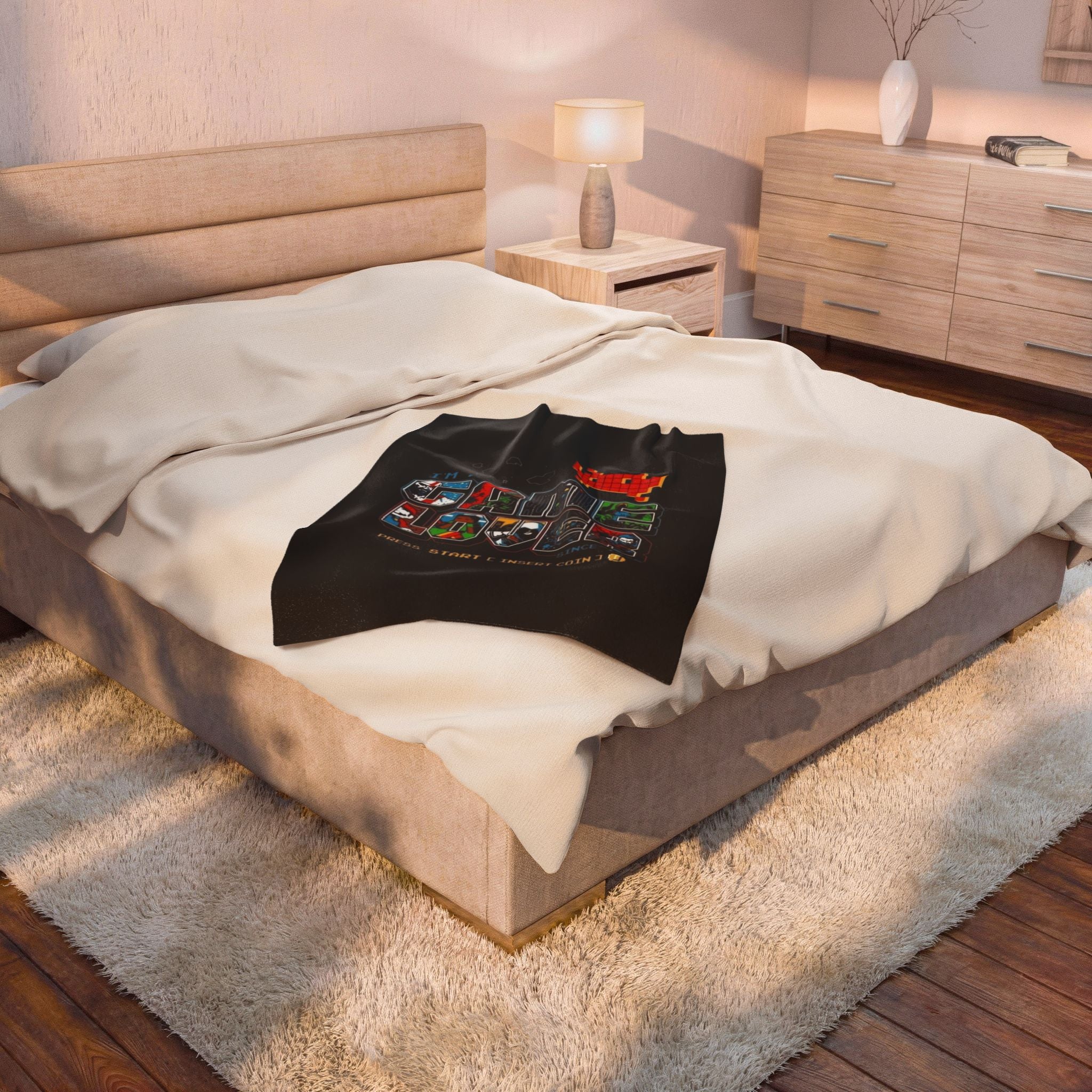 Gaming Lover Velveteen Plush Blanket – Retro Arcade ‘I’m A Game Lover’ Cozy Throw