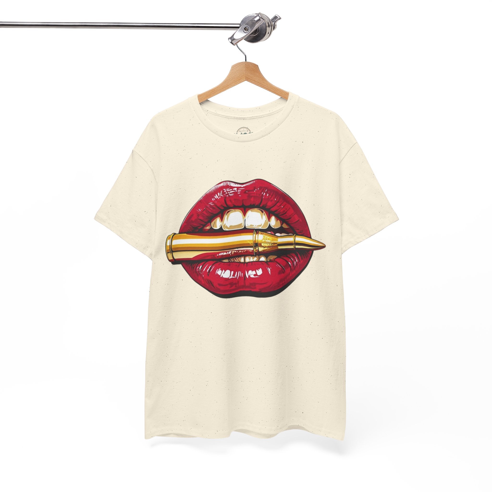 Red Lips Holding Bullet T-Shirt | Edgy Tattoo Style, Graphic Tee