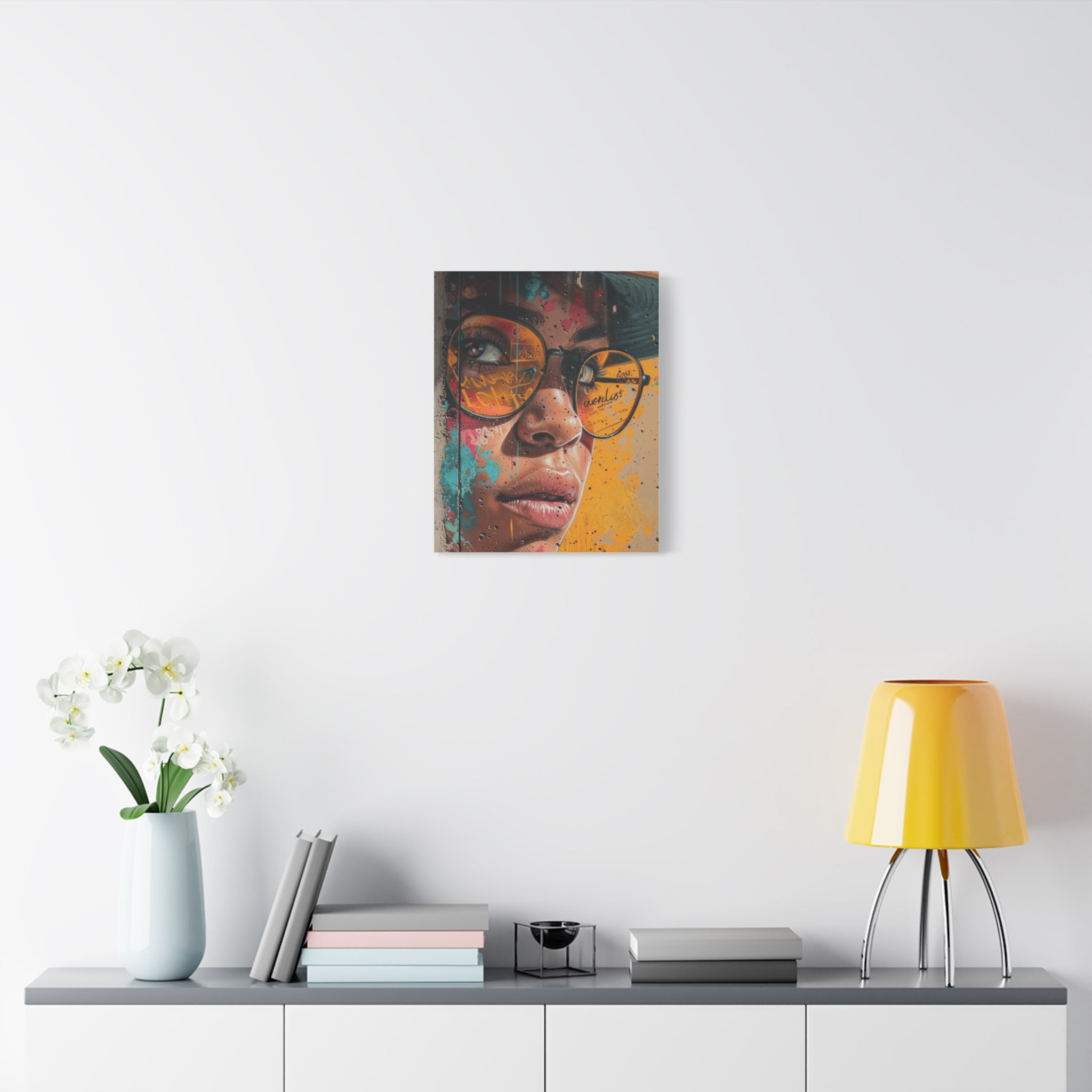 Portrait Canvas Print — Colorful Urban Woman with Glasses Matte Stretched Wall Art
