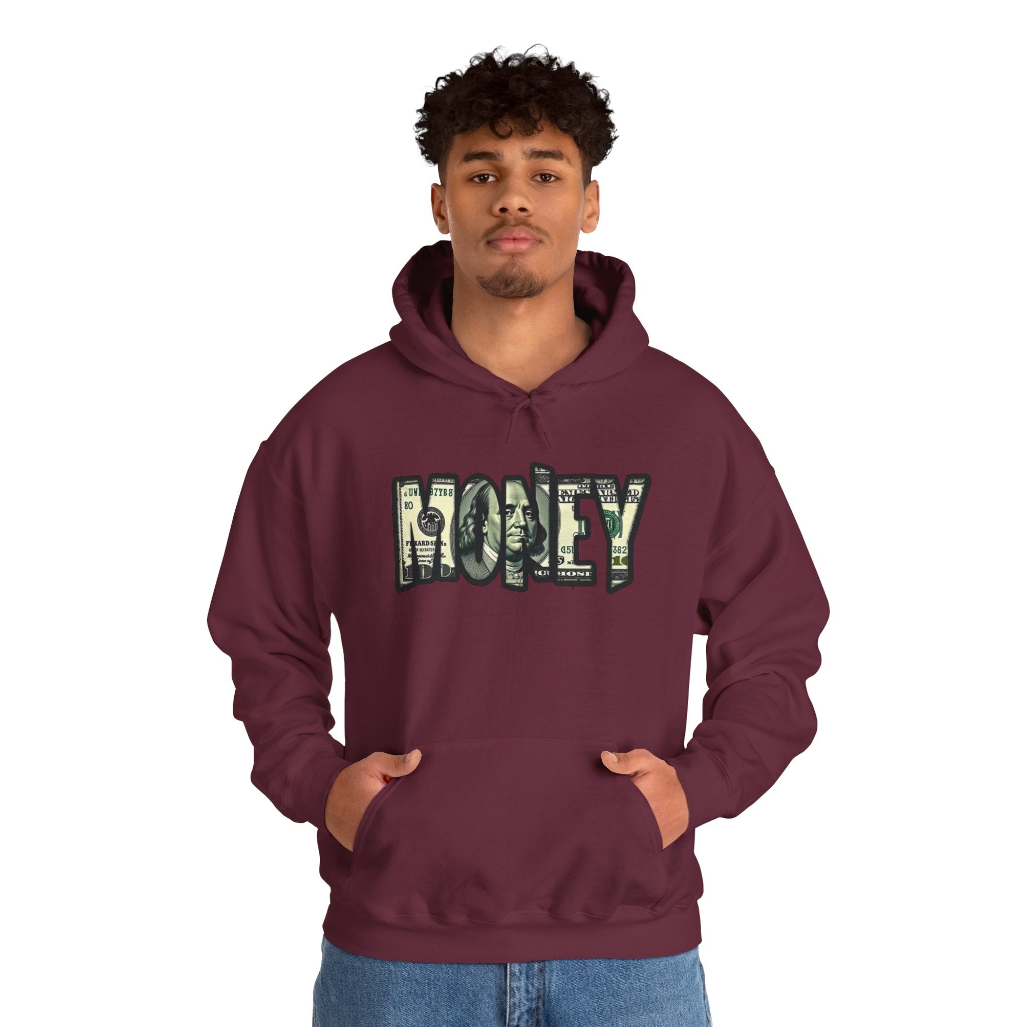 Money Graphic Hoodie — Bold Cash Text Streetwear Pullover