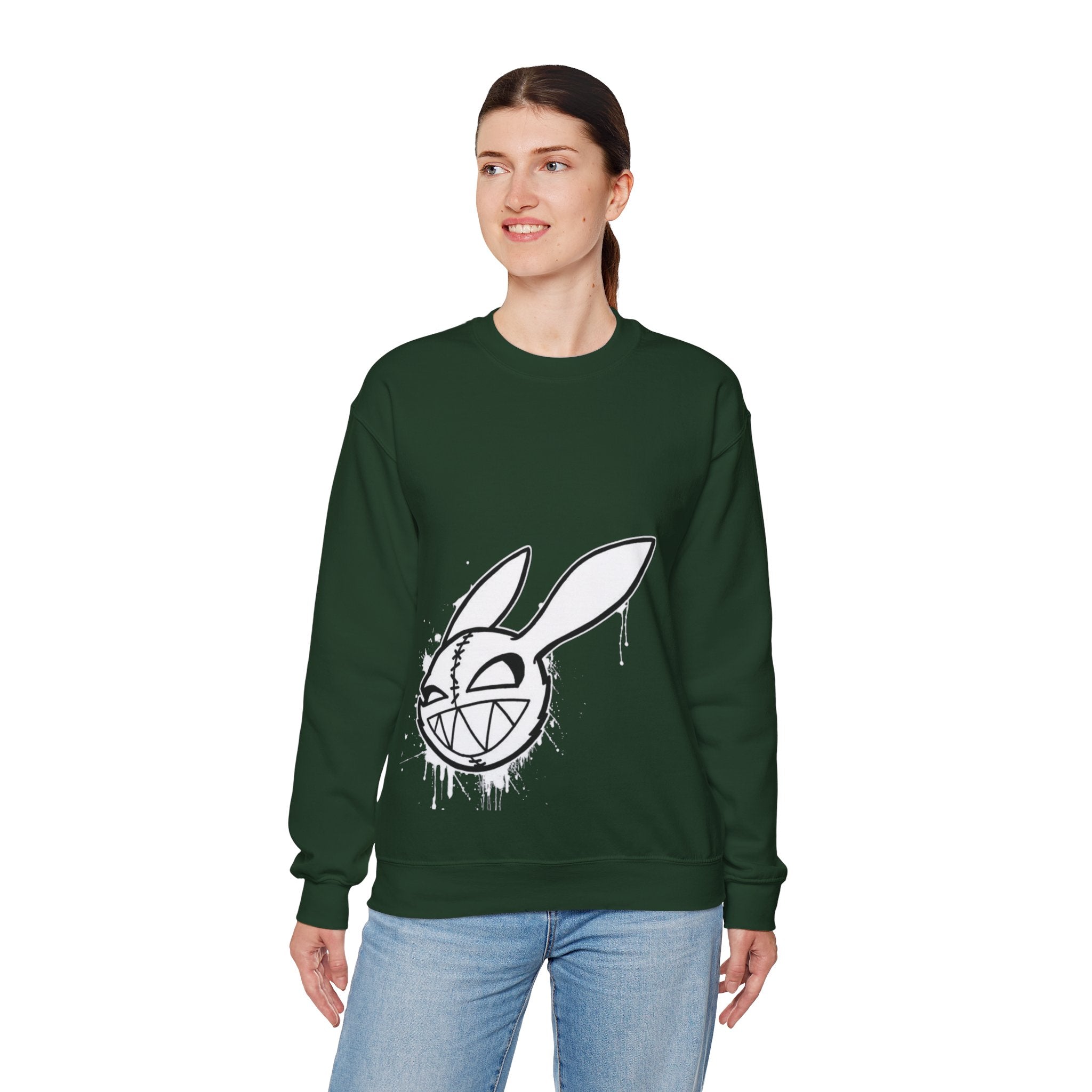 Crewneck Sweatshirt — Grinning Bunny Line Art Crewneck