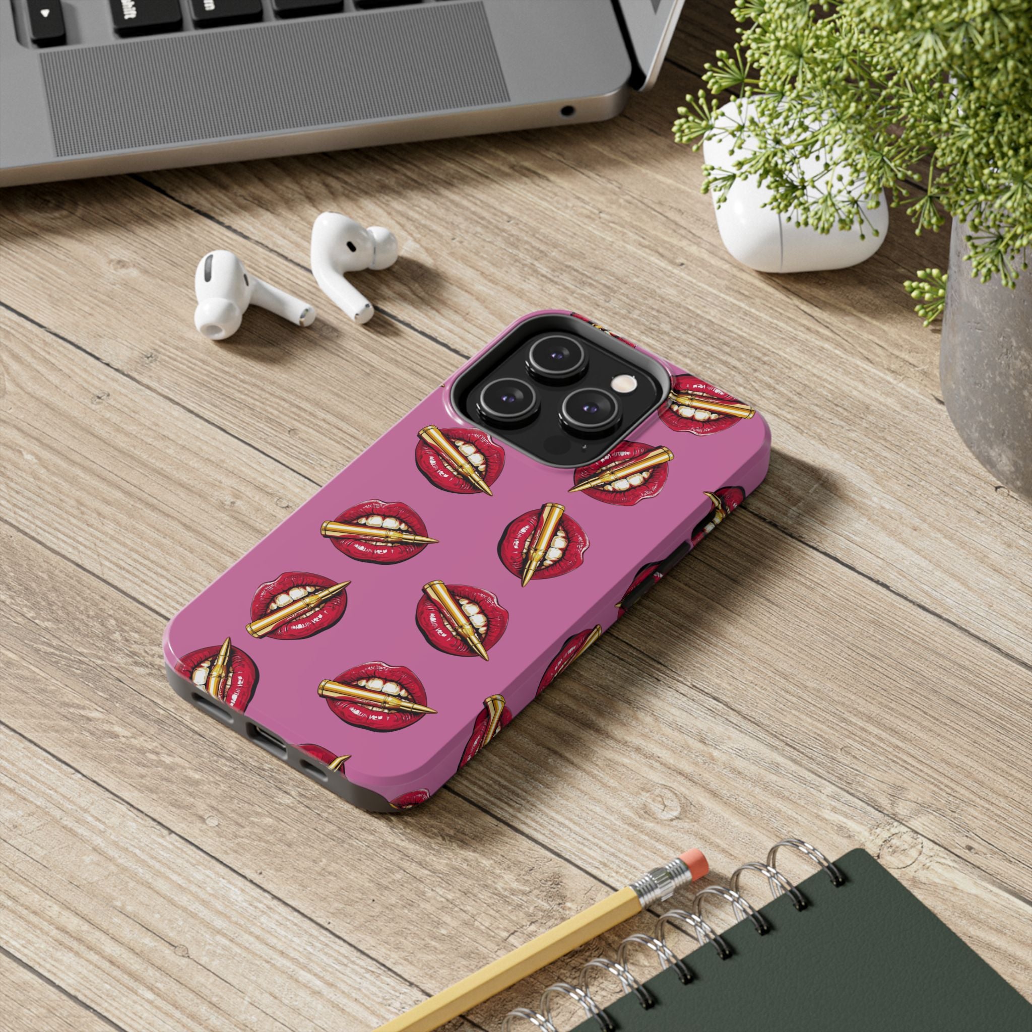 Red Lips with Cigarette Pattern Phone Case | Tough Phone Cases