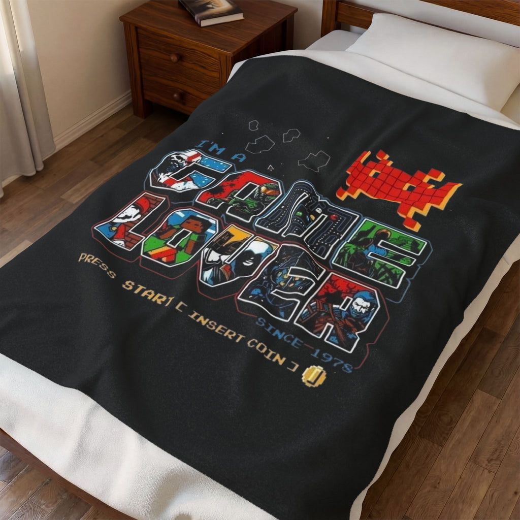 Gaming Lover Velveteen Plush Blanket – Retro Arcade ‘I’m A Game Lover’ Cozy Throw