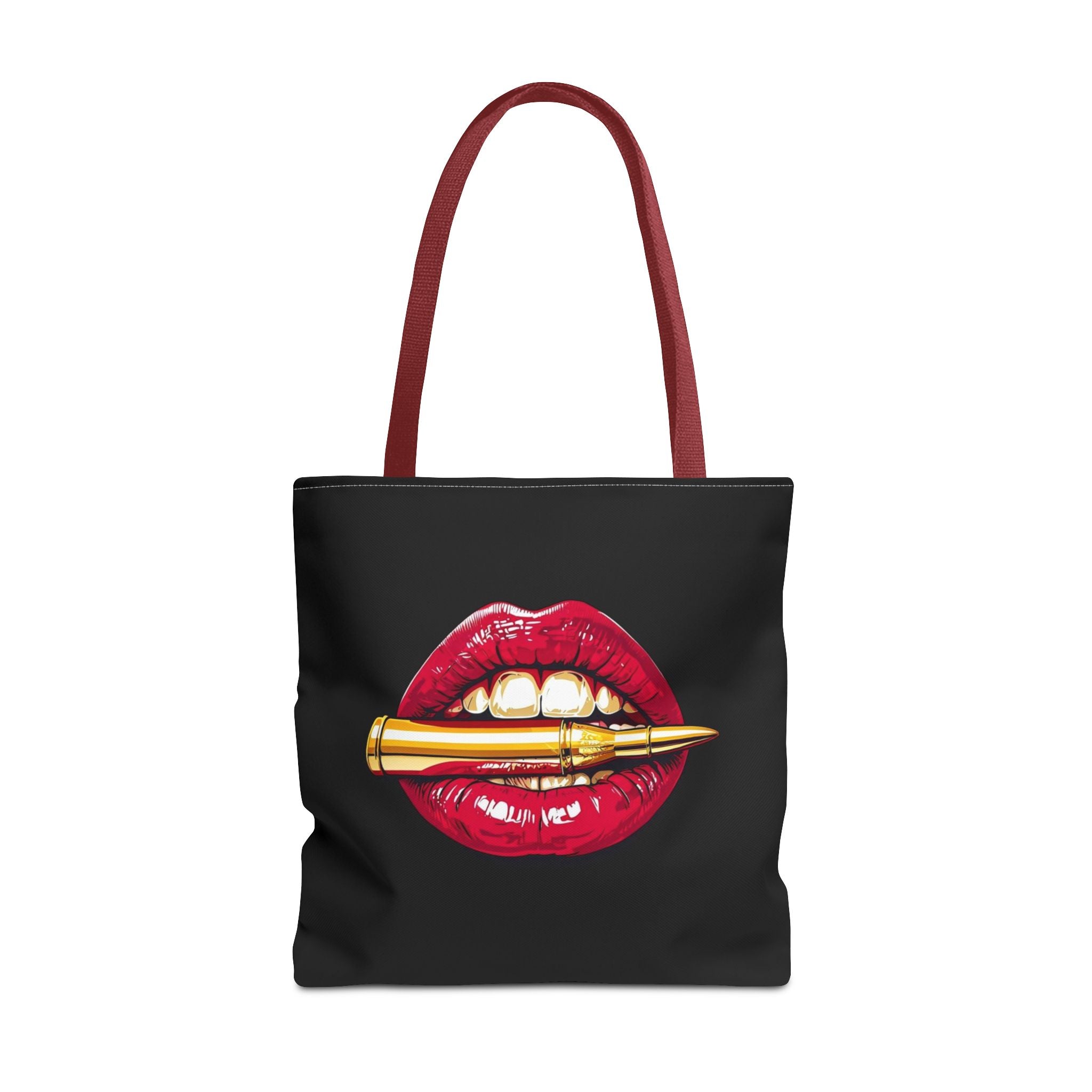 Bullet Bite Tote Bag – Edgy Red Lip Art Tote