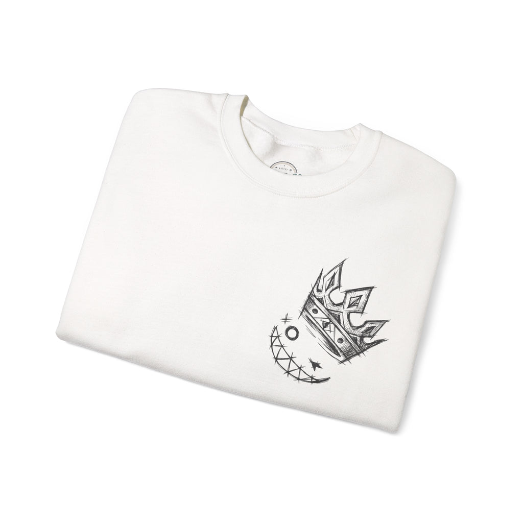 Crowned Grin Crewneck Sweatshirt — Sketch Crown Smile Graphic