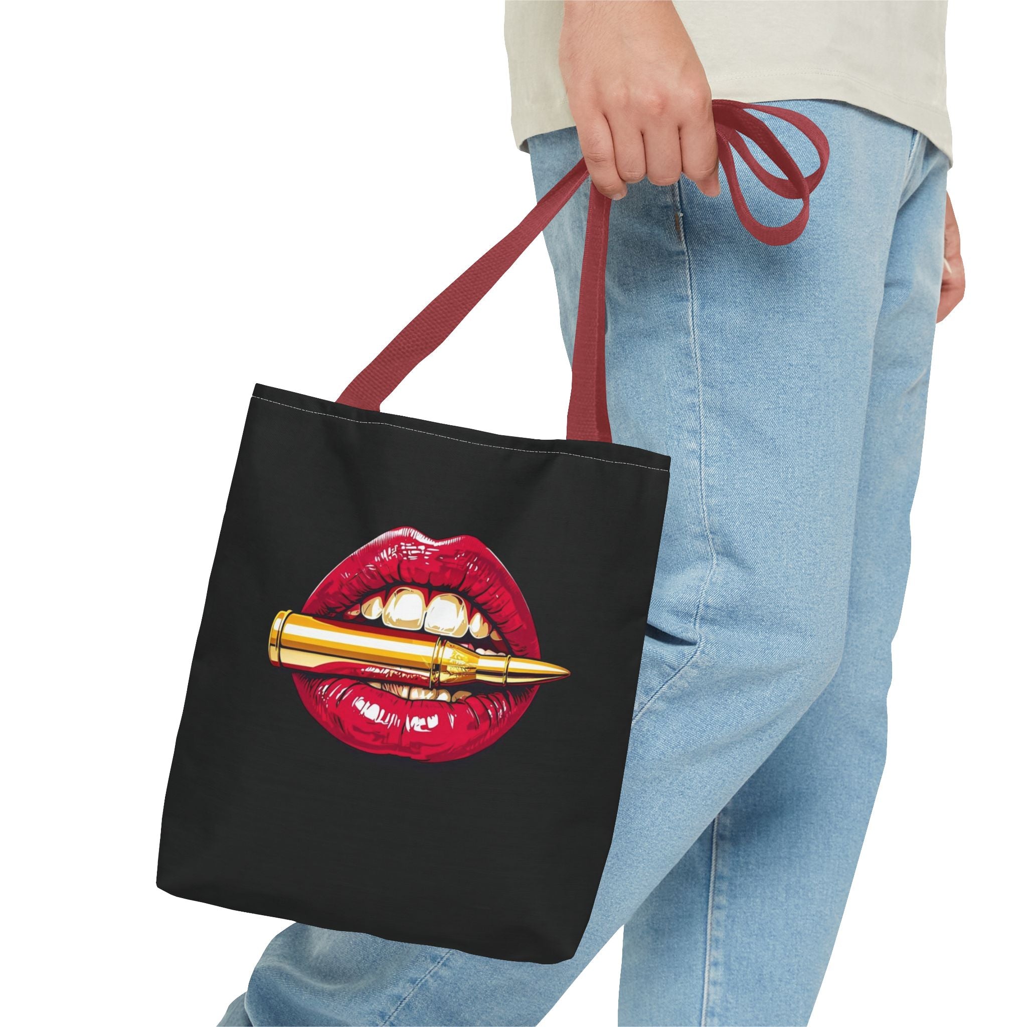 Bullet Bite Tote Bag – Edgy Red Lip Art Tote