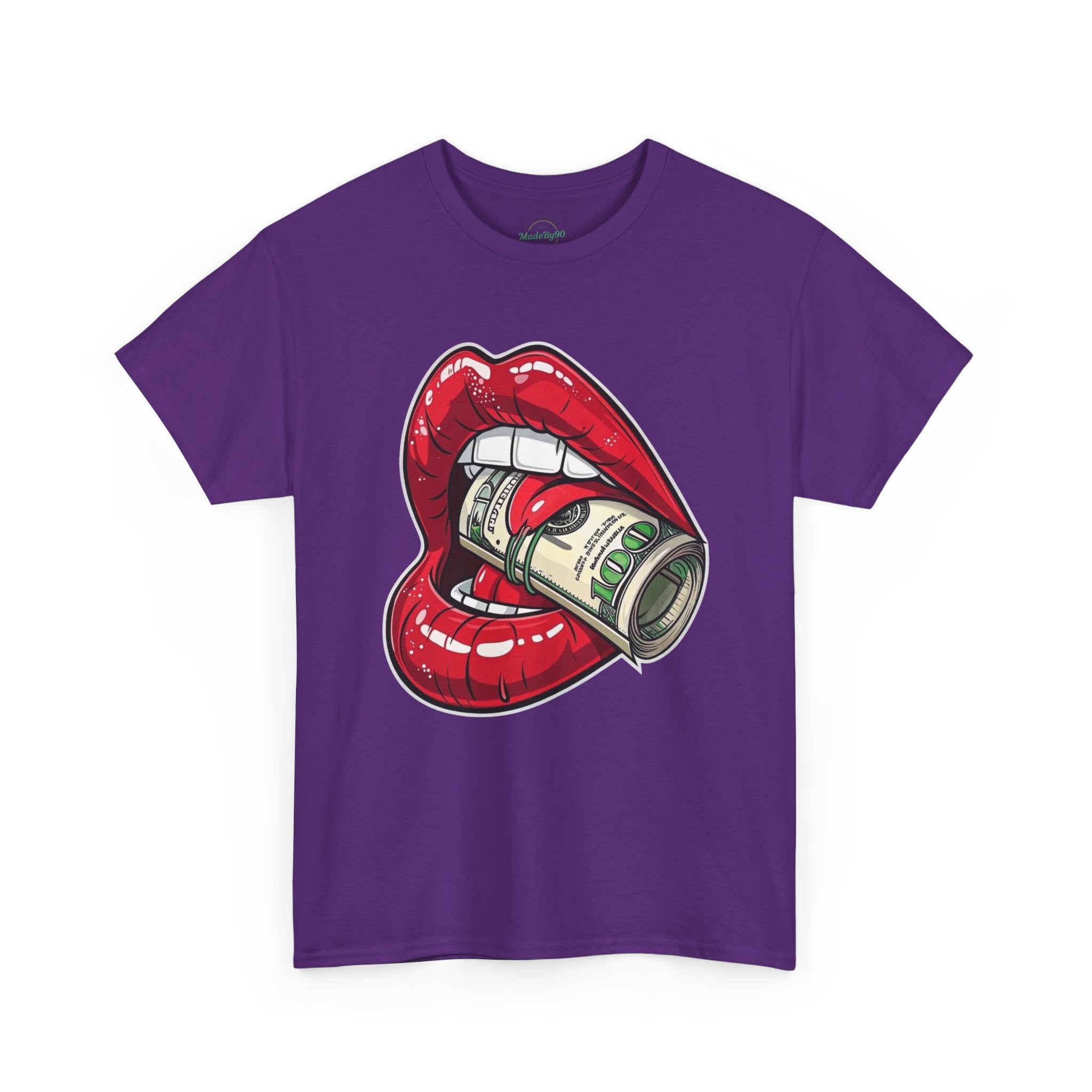 Red Glossy Lips with Rolled Dollar Tee | Money Mouth Graphic Shirt