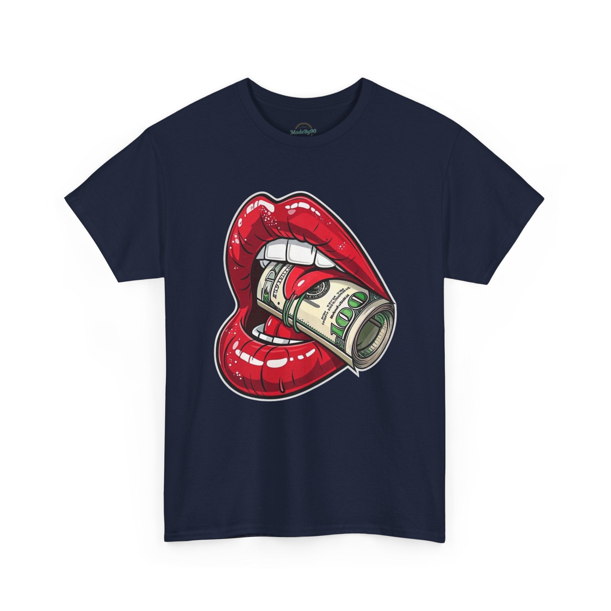 Red Glossy Lips with Rolled Dollar Tee | Money Mouth Graphic Shirt