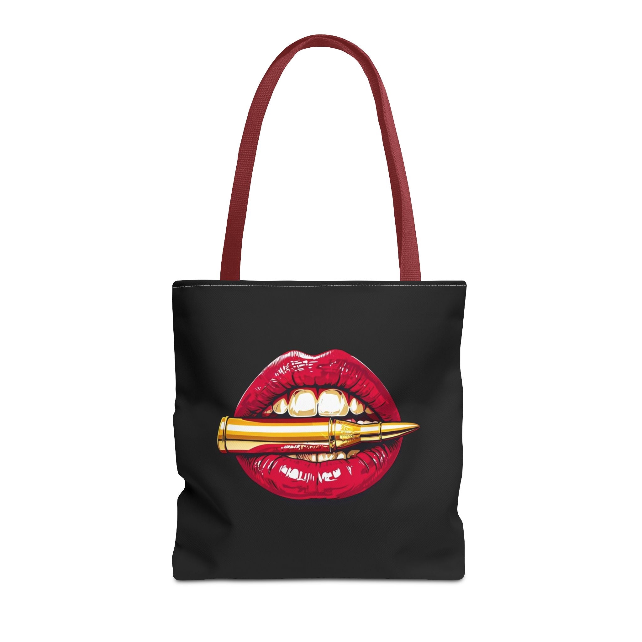 Bullet Bite Tote Bag – Edgy Red Lip Art Tote