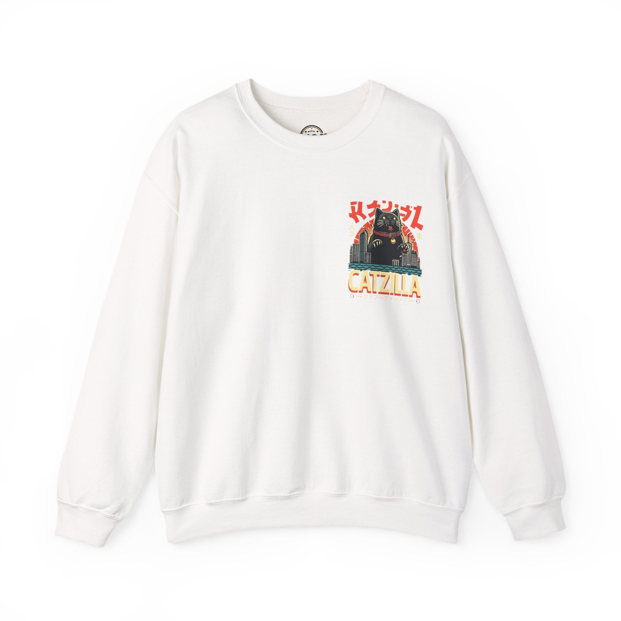 Catzilla Crewneck Sweatshirt — Retro Maneki-Neko Monster Graphic