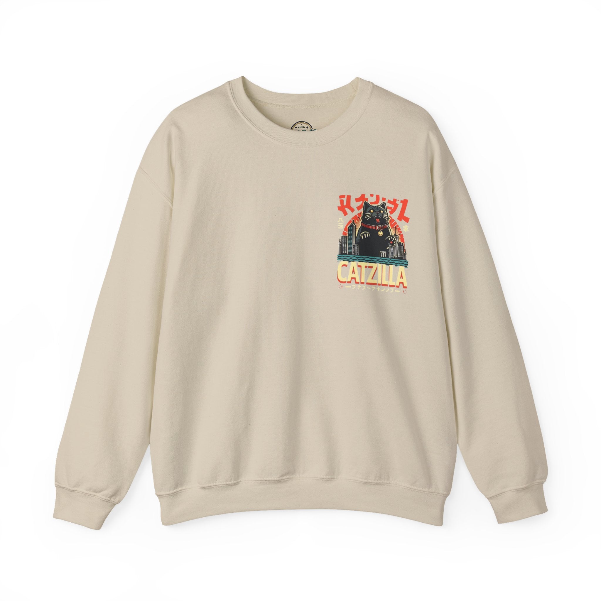 Catzilla Crewneck Sweatshirt — Retro Maneki-Neko Monster Graphic