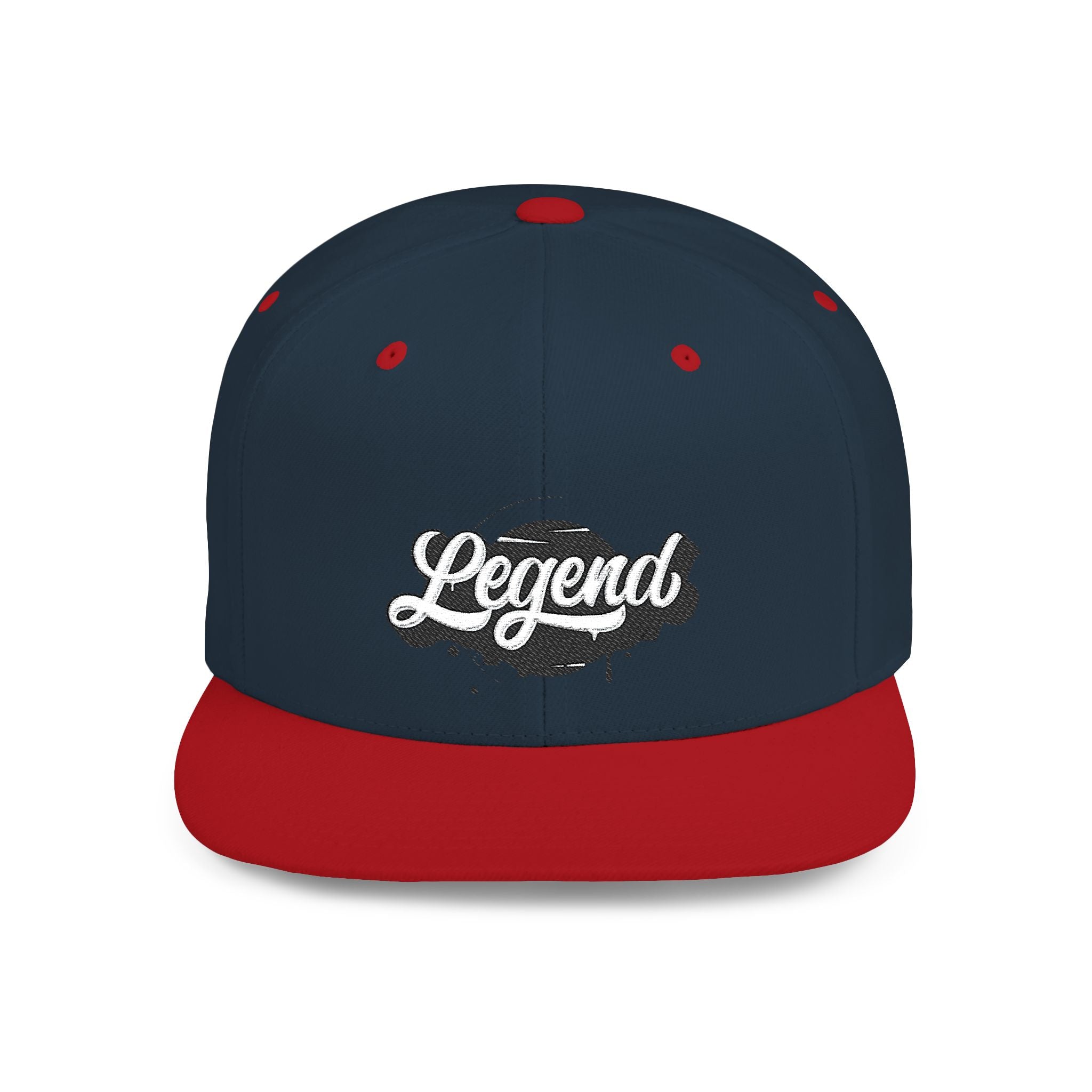 Legend Snapback Hat — White Flat-Bill Baseball Cap with Script Logo