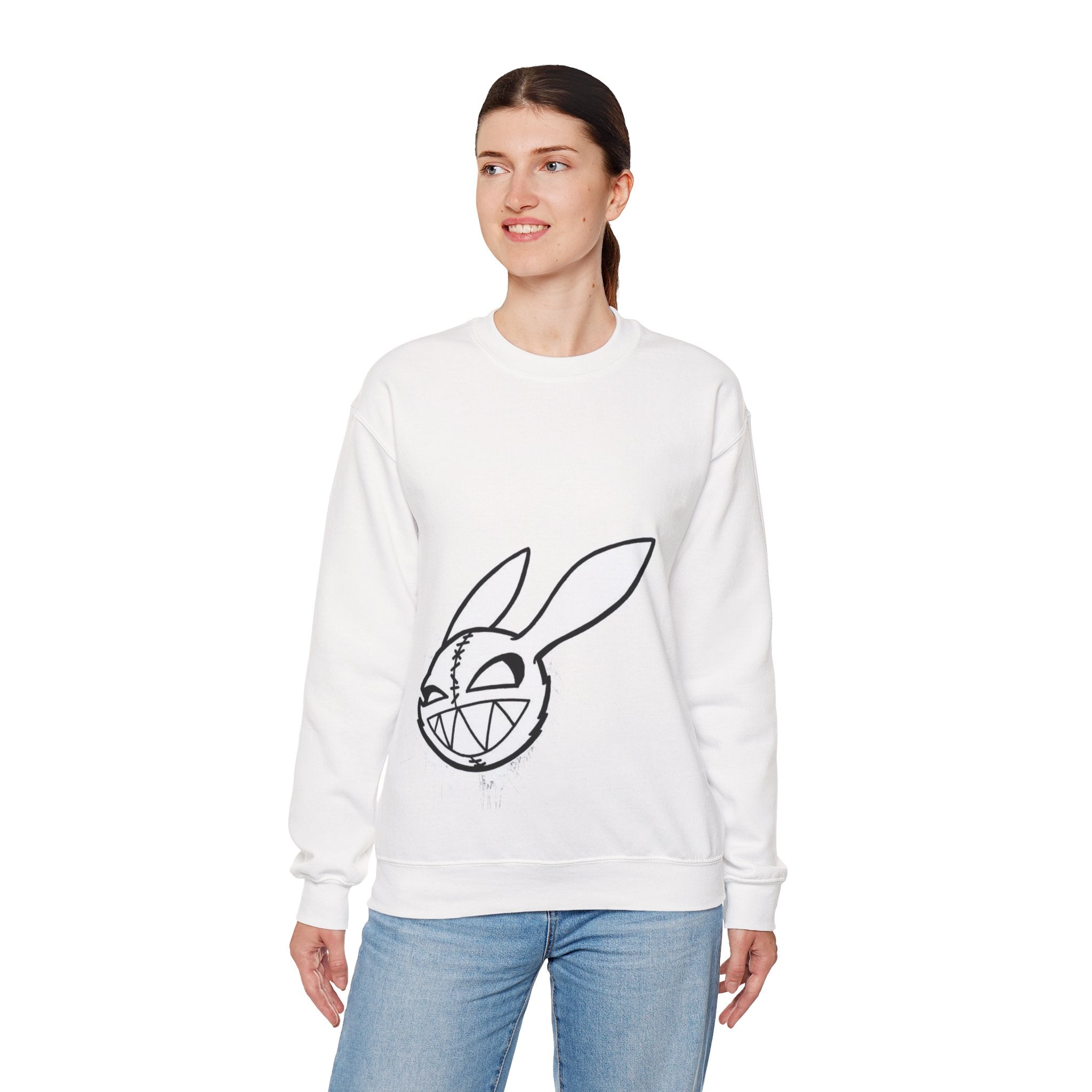 Crewneck Sweatshirt — Grinning Bunny Line Art Crewneck