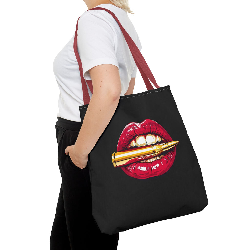 Bullet Bite Tote Bag – Edgy Red Lip Art Tote