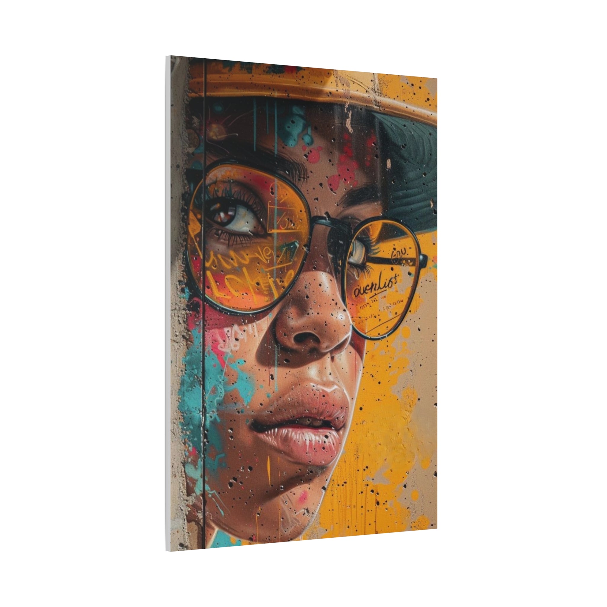 Portrait Canvas Print — Colorful Urban Woman with Glasses Matte Stretched Wall Art