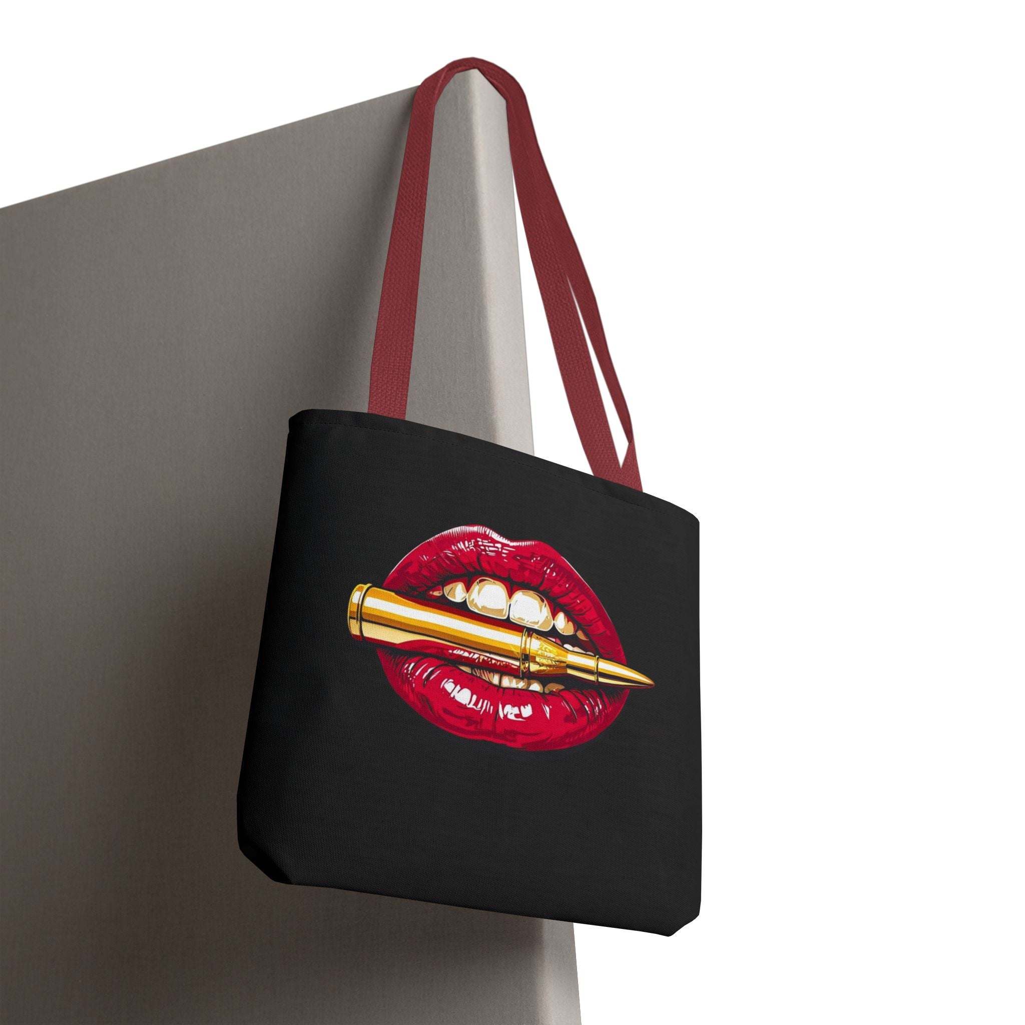Bullet Bite Tote Bag – Edgy Red Lip Art Tote