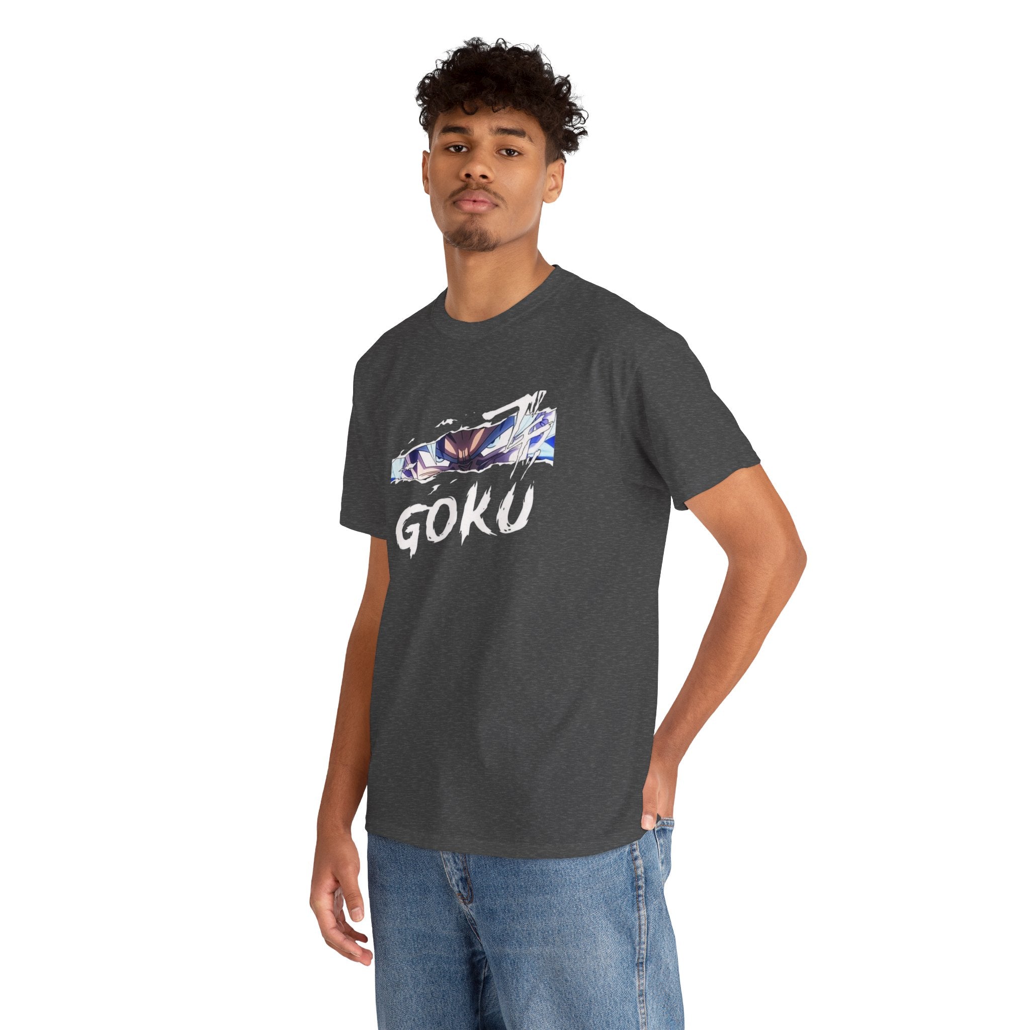 Goku Graphic Tee — Anime Eyes & Name Chest Print