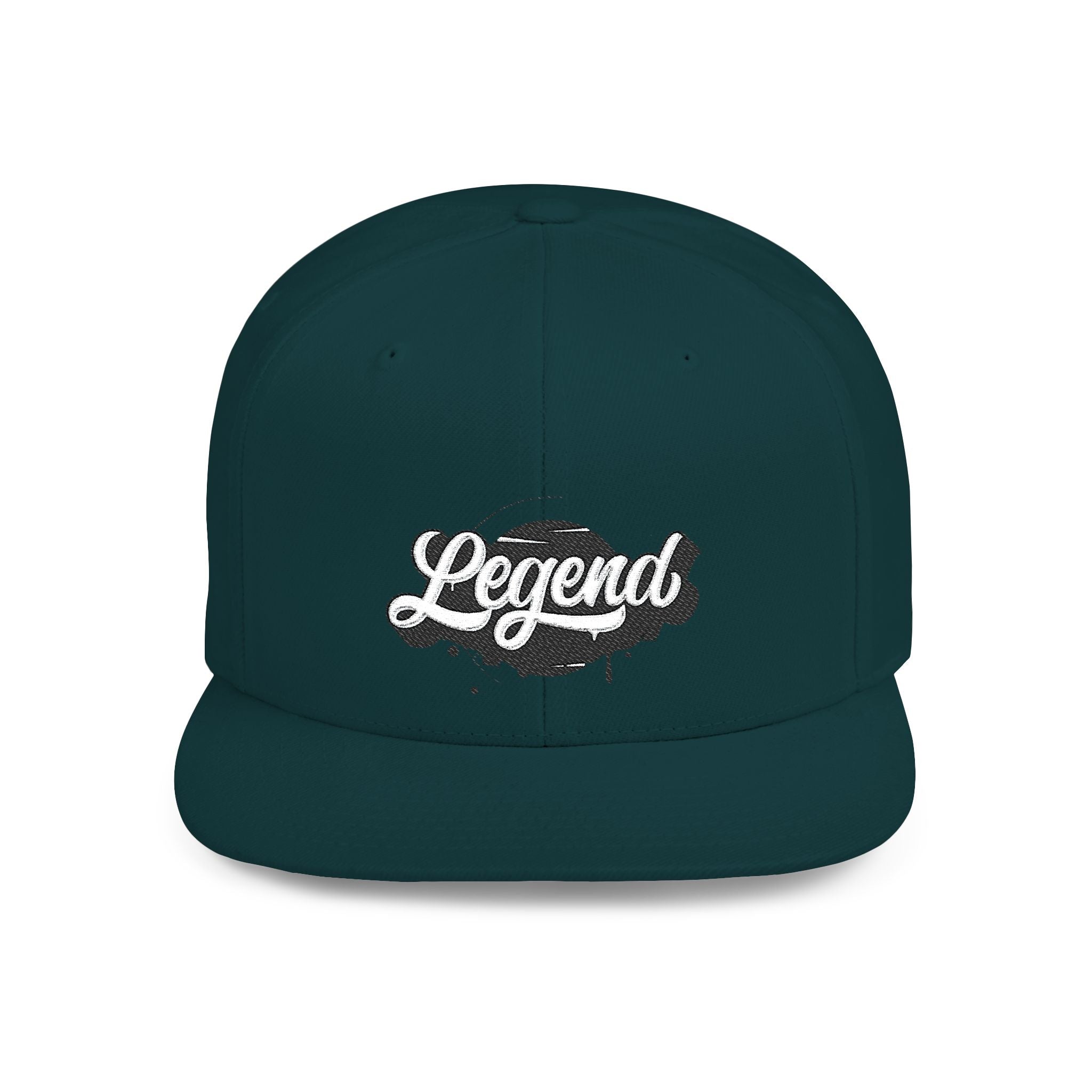 Legend Snapback Hat — White Flat-Bill Baseball Cap with Script Logo