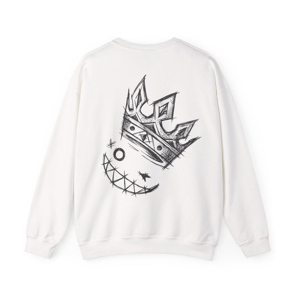 Crowned Grin Crewneck Sweatshirt — Sketch Crown Smile Graphic